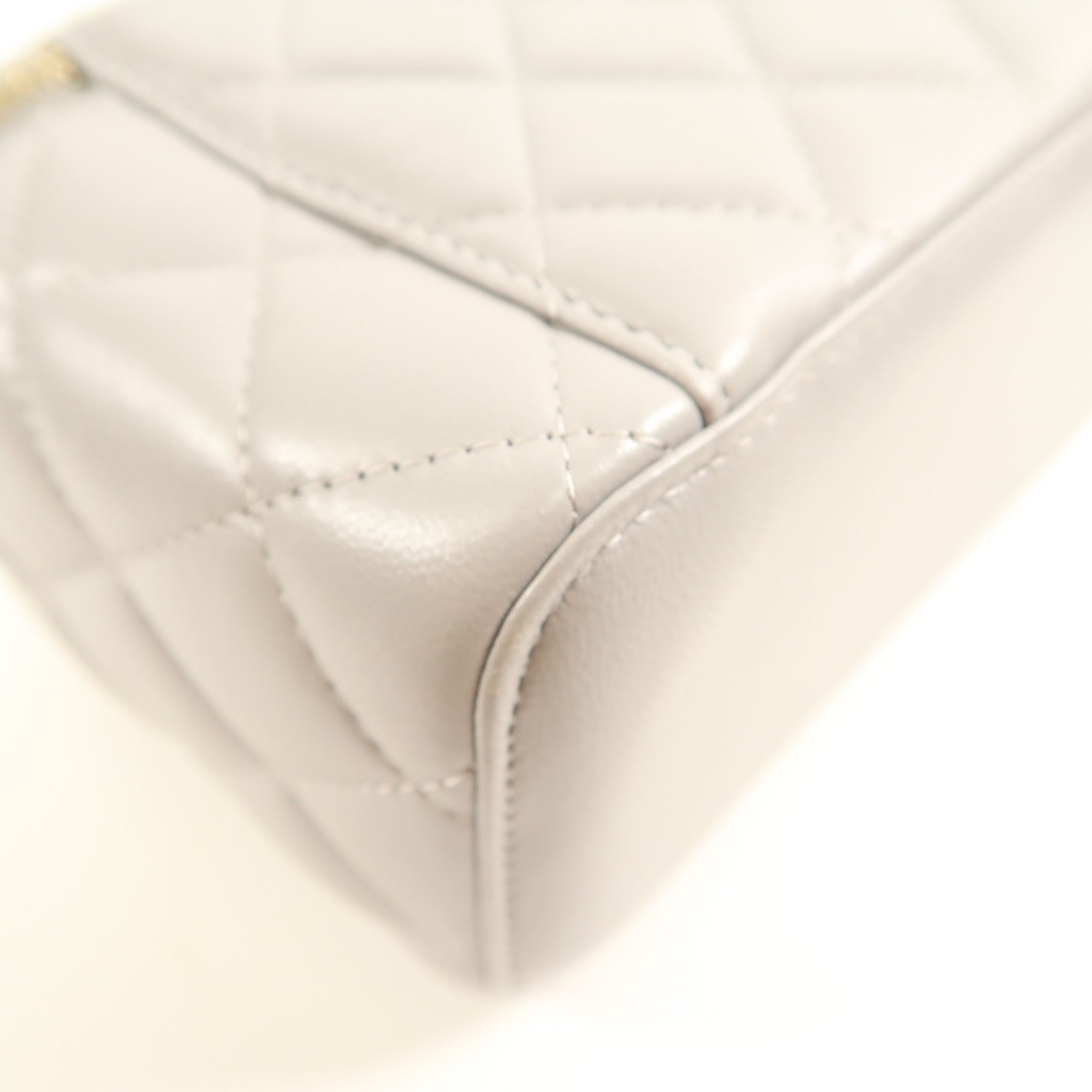 CHANEL CC GHW Vanity Case Chain Shoulder Bag Calfskin Leather Grey