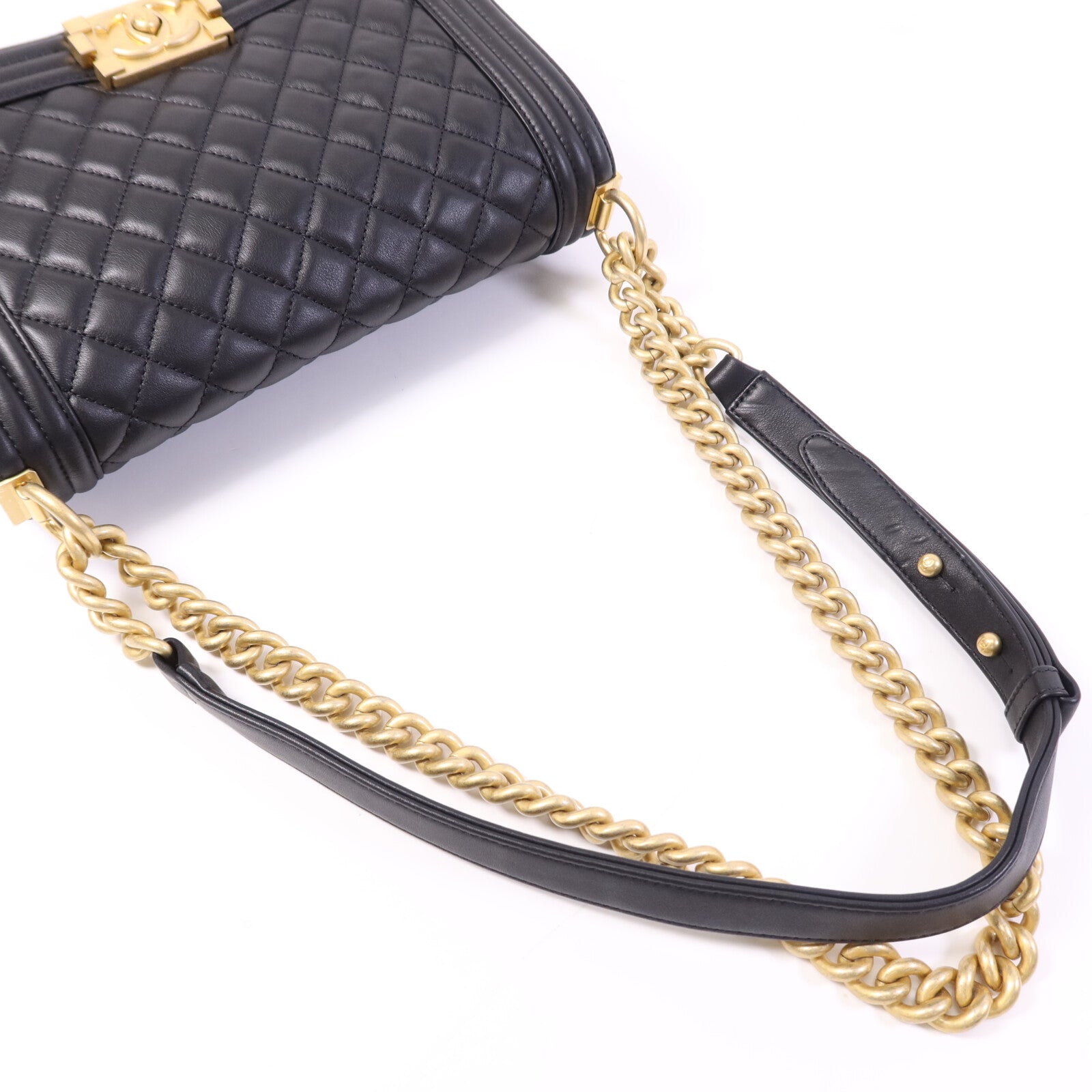 CHANEL 羊皮皮革Boy 25金扣鏈帶肩背袋