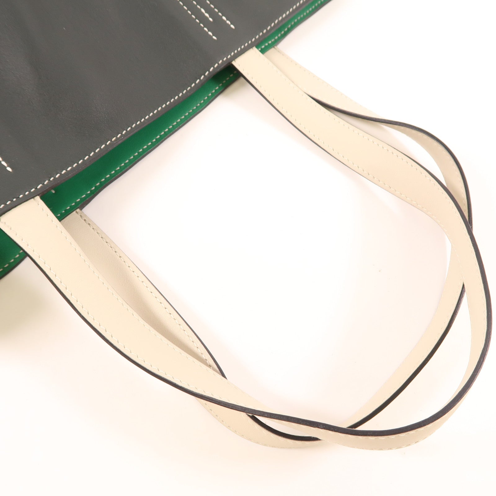 HERMES Swift皮革Double Sens 28肩背袋/手挽袋Bambou/Vert Anglais/Gris Perle