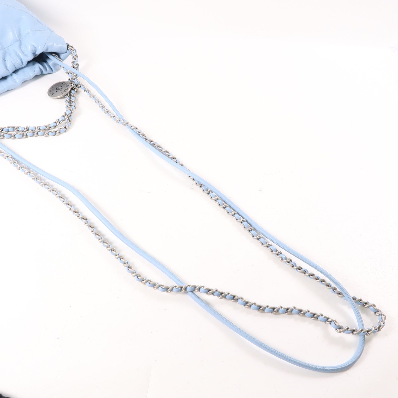 CHANEL 羊皮皮革Mini 19銀扣Shoulder Bag粉藍色
