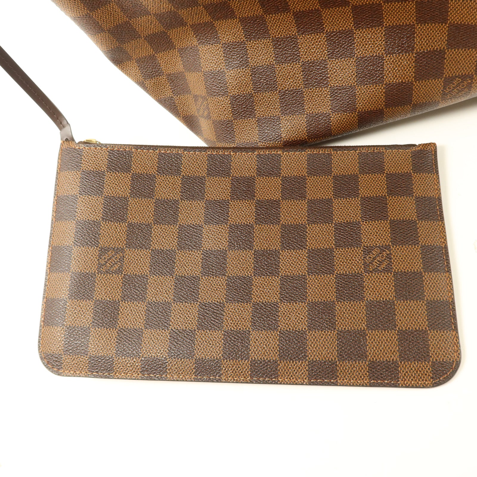 LOUIS VUITTON Damier Neverfull MM金扣手挽袋