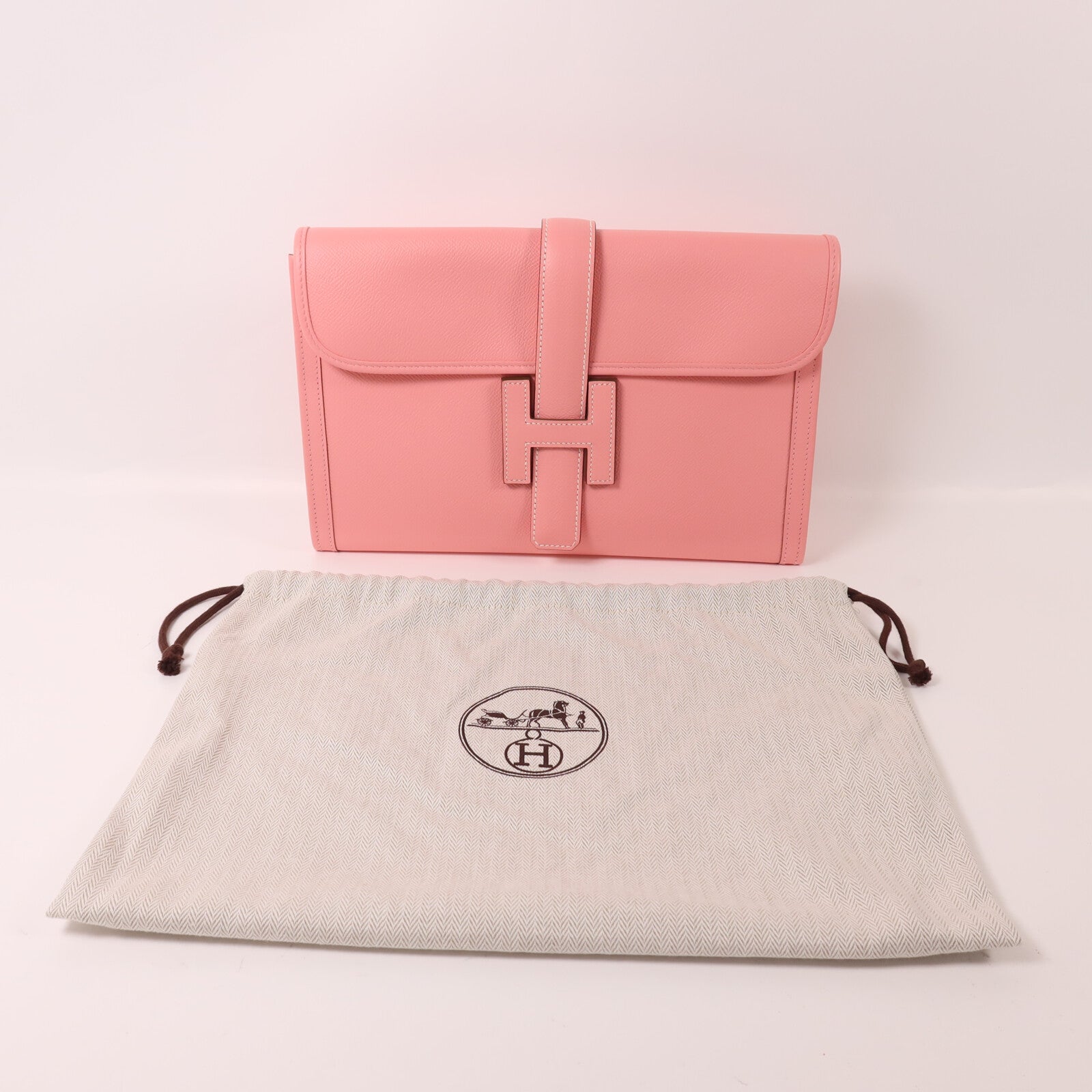 HERMES Epsom皮革Jige Elan PM手拿包Rose Confetti