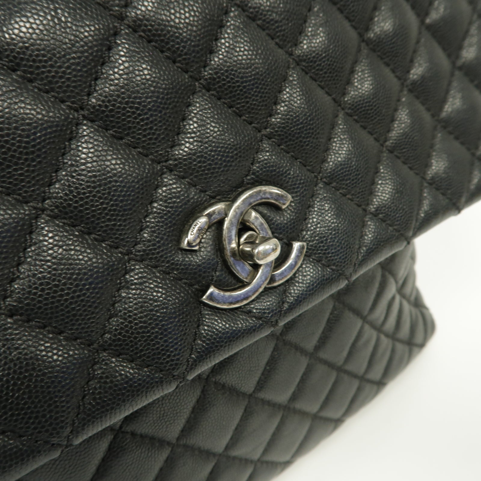 CHANEL 【激減優惠】菱格Caviar皮革Coco Handle銀扣手挽肩背兩用袋黒色