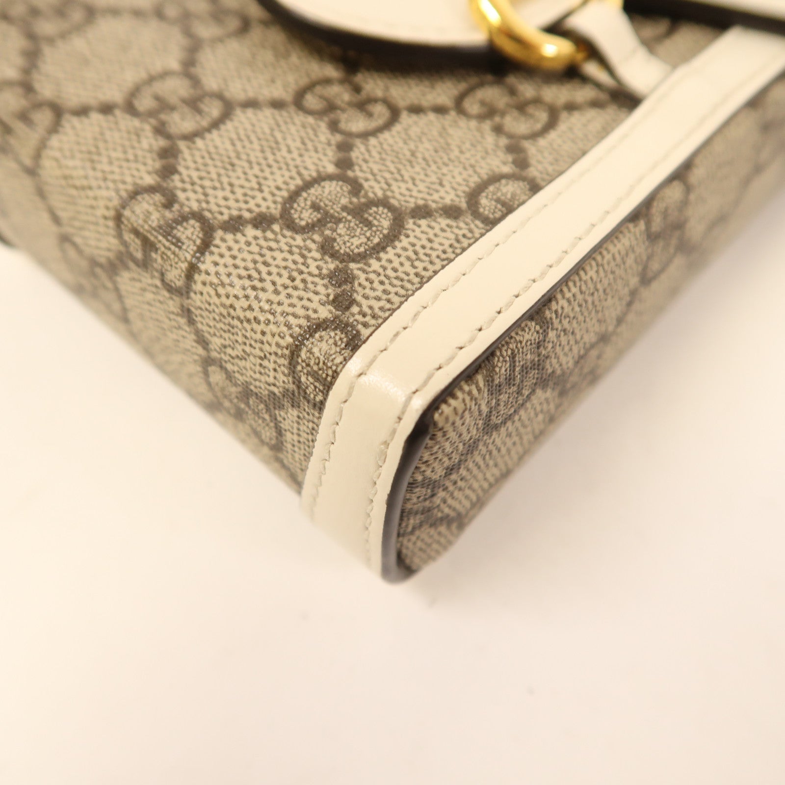 GUCCI 塗層帆布Horsebit 1955 Mini金扣肩背袋白色