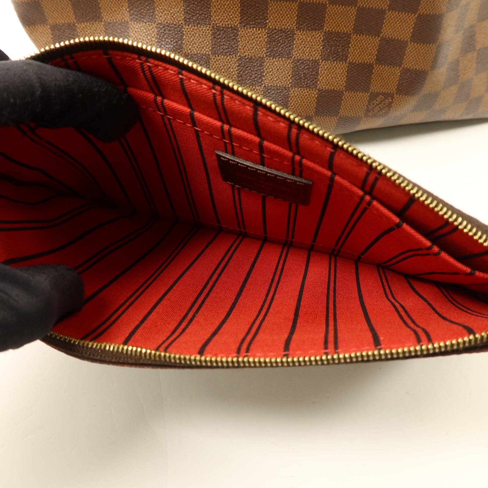 LOUIS VUITTON Damier Neverfull MM金扣手挽袋