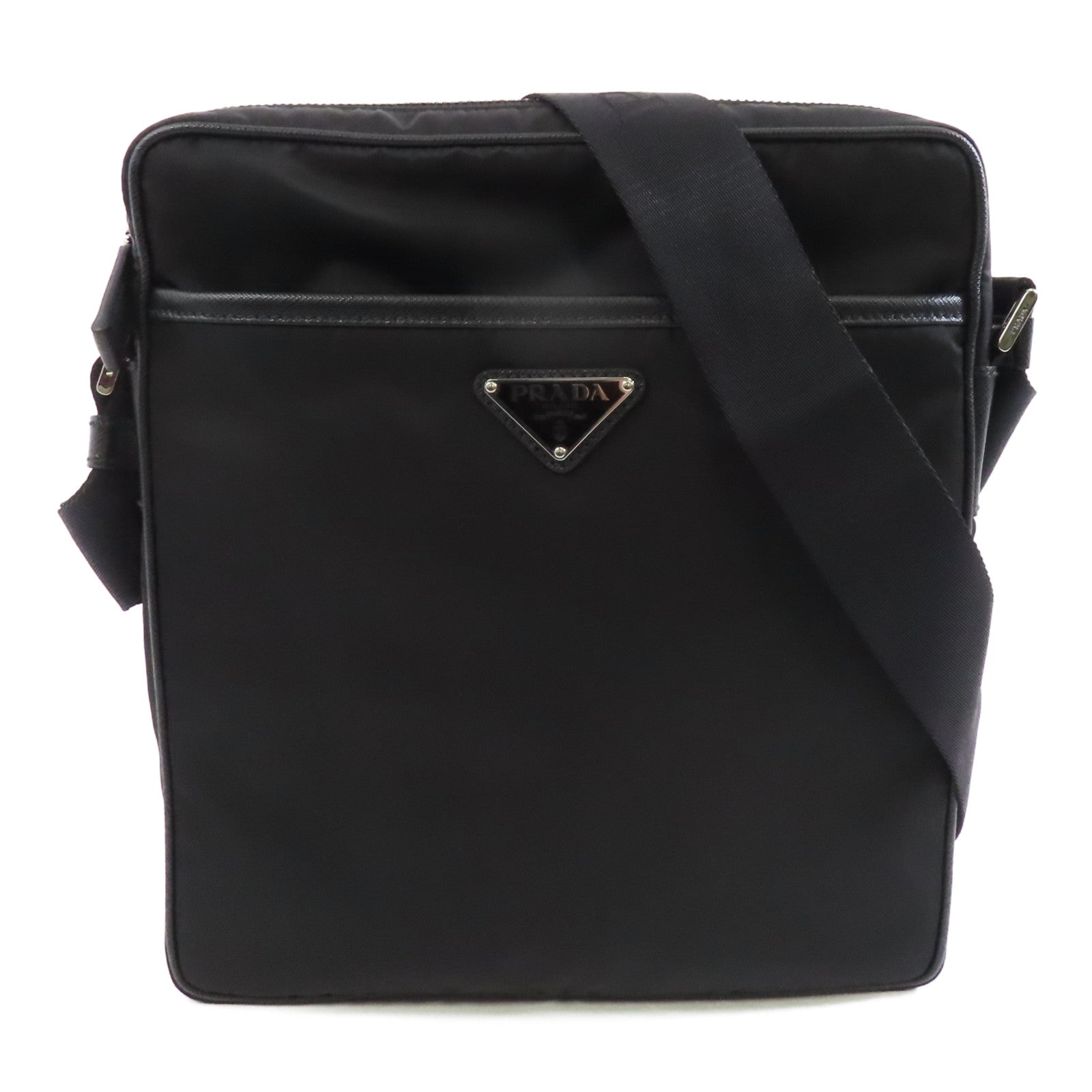PRADA 尼龍Shoulder Bag銀扣肩背袋黑色