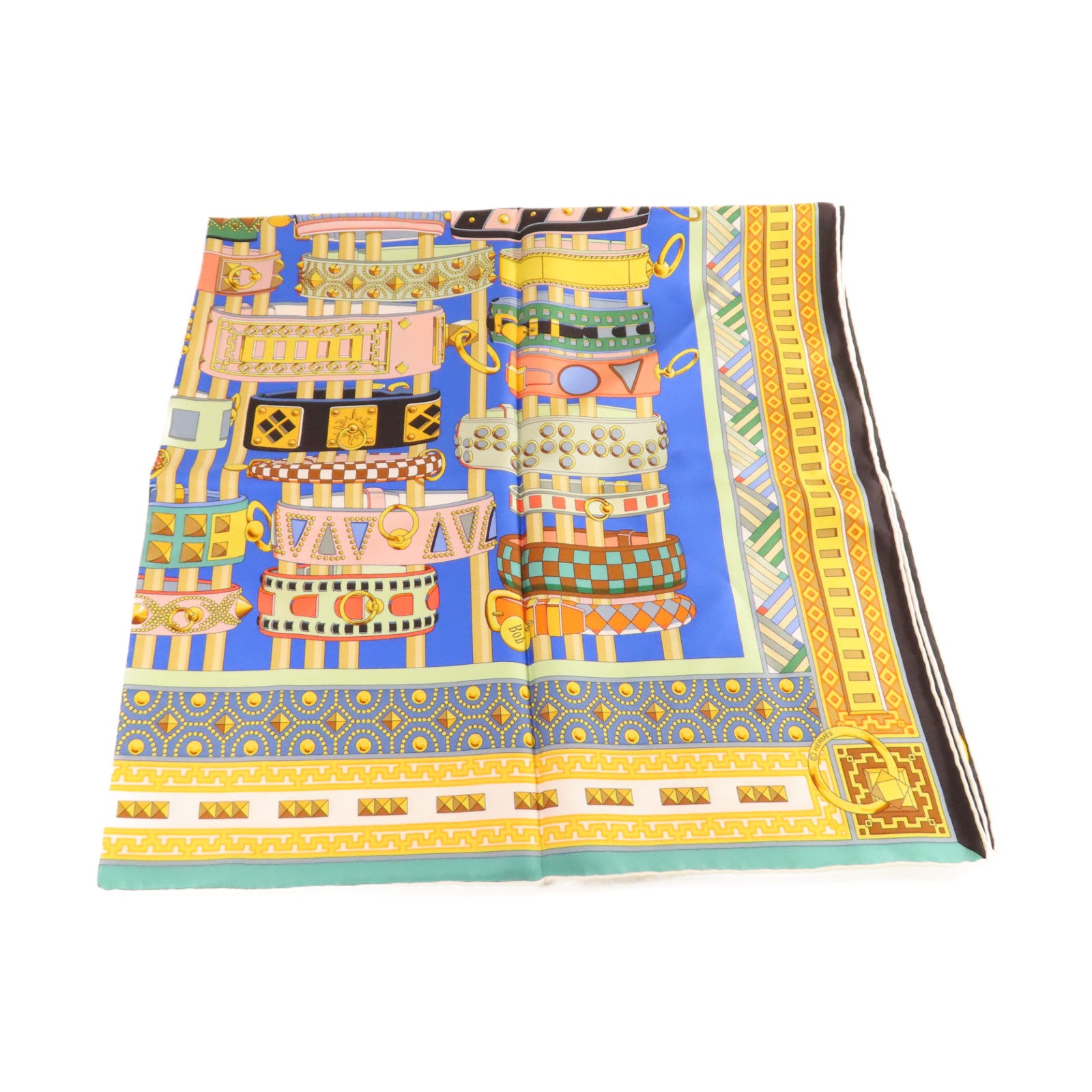 HERMES 絲質90x90 Scarf絲巾黃色/彩色