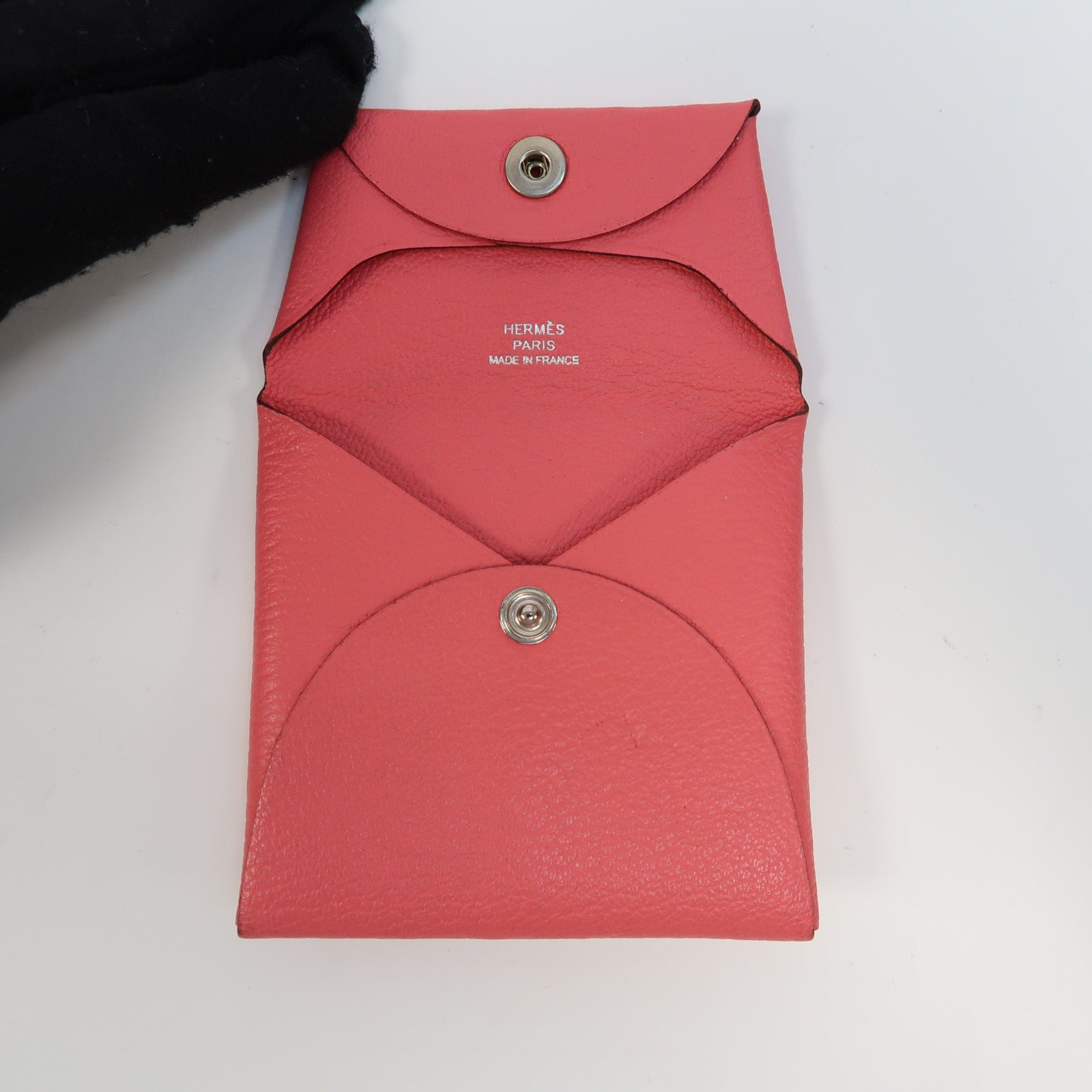 HERMES Chevre皮革Bastia Coins Case銀扣零錢包Rose Ete/粉紅色