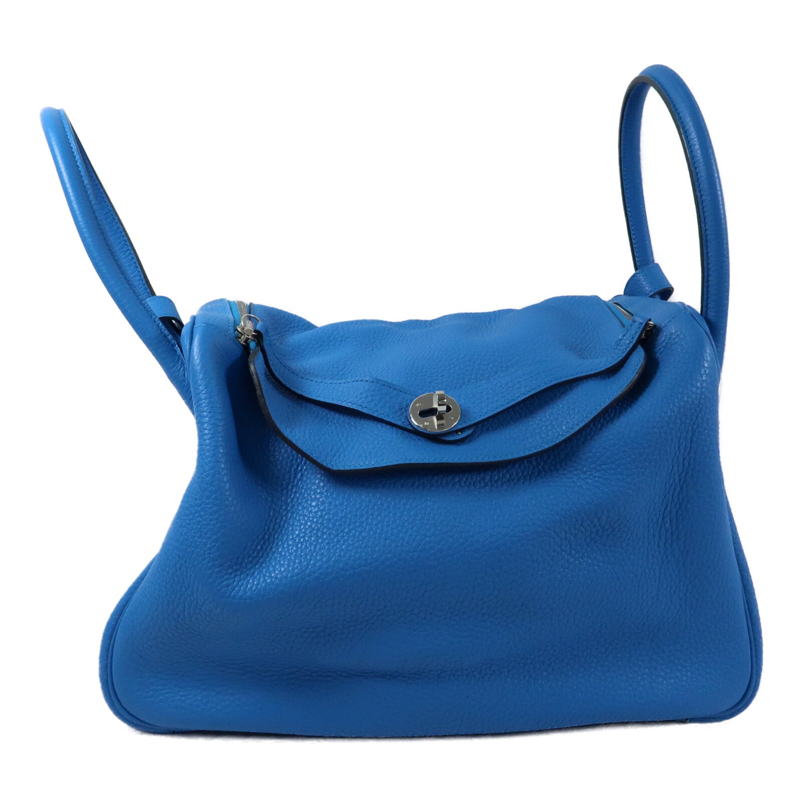 HERMES Clemence皮革Lindy 34銀扣手挽肩背兩用袋Bleu Zanzibar