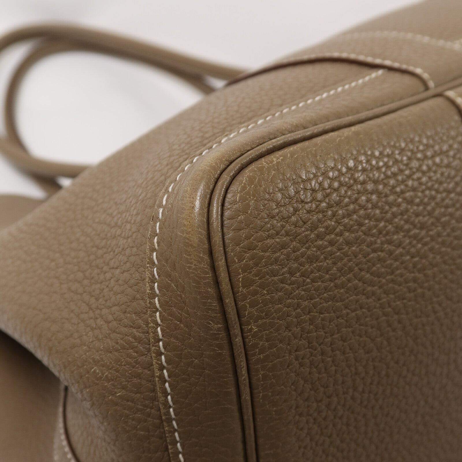 HERMES Clemence皮革Garden Party PM銀扣手挽袋Etoupe