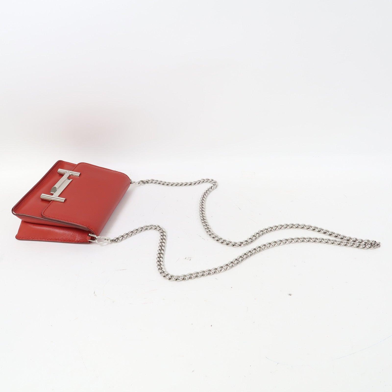 TOD'S 牛皮皮革Chain Bag銀扣鏈帶肩背袋紅色