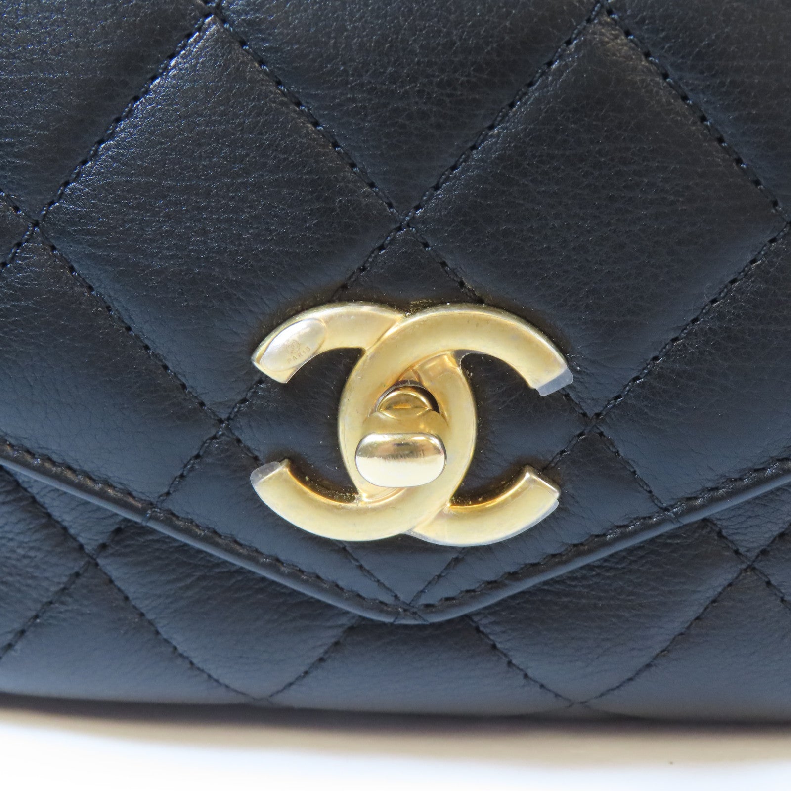 CHANEL 菱格牛皮皮革2way Shoulder Bag金扣鏈帶手挽肩背兩用袋黑色