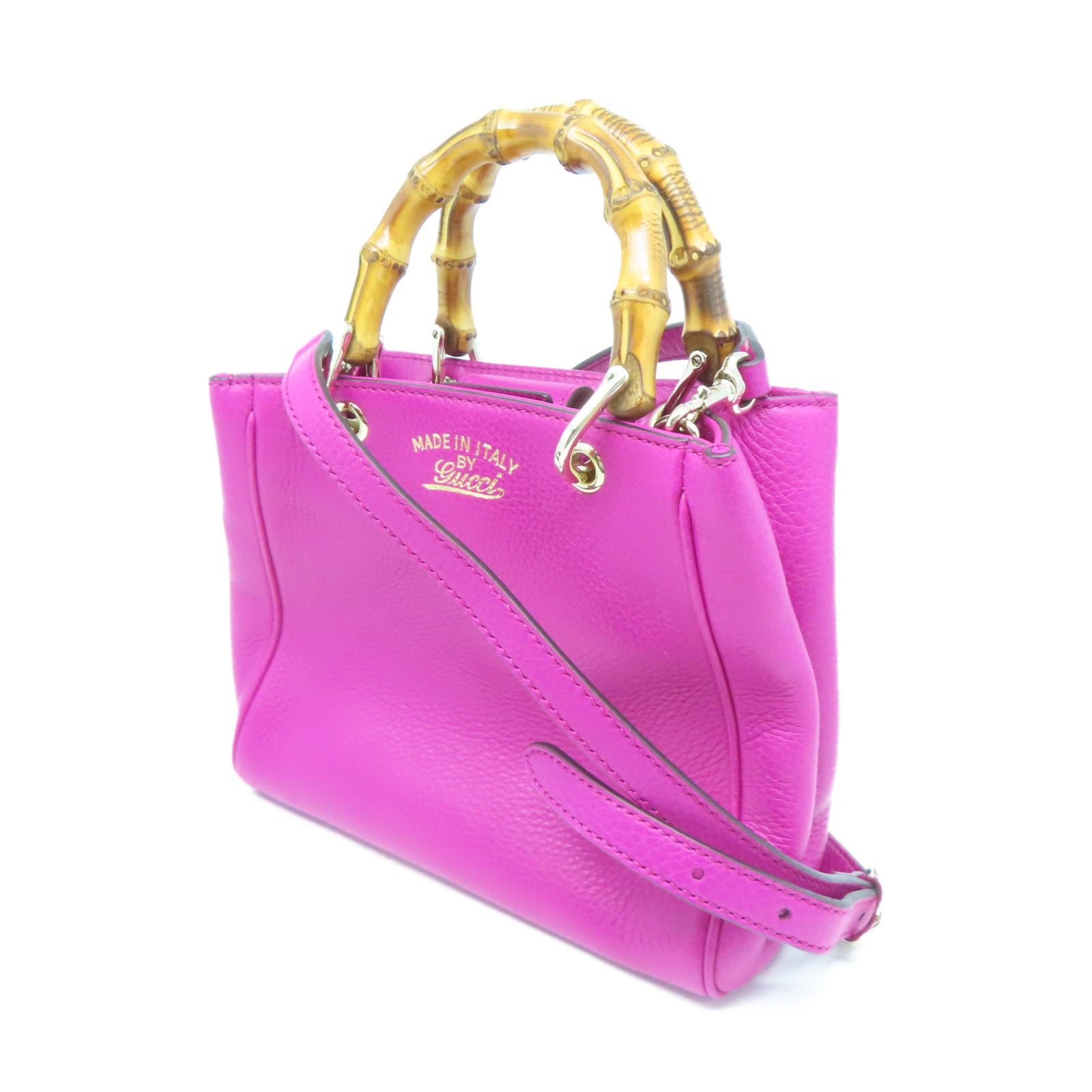 GUCCI 【激減優惠】牛皮皮革2 Way Shoulder銀扣手挽肩背兩用袋粉紅色