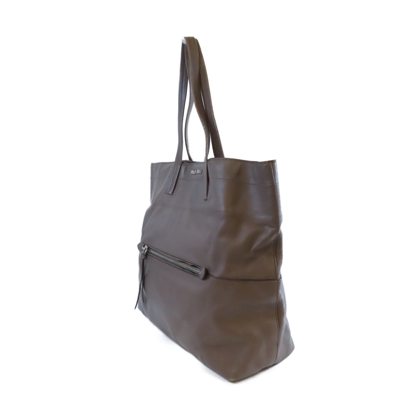 Miu Miu 【激減優惠】牛皮皮革Tote Bag銀扣肩背袋啡色