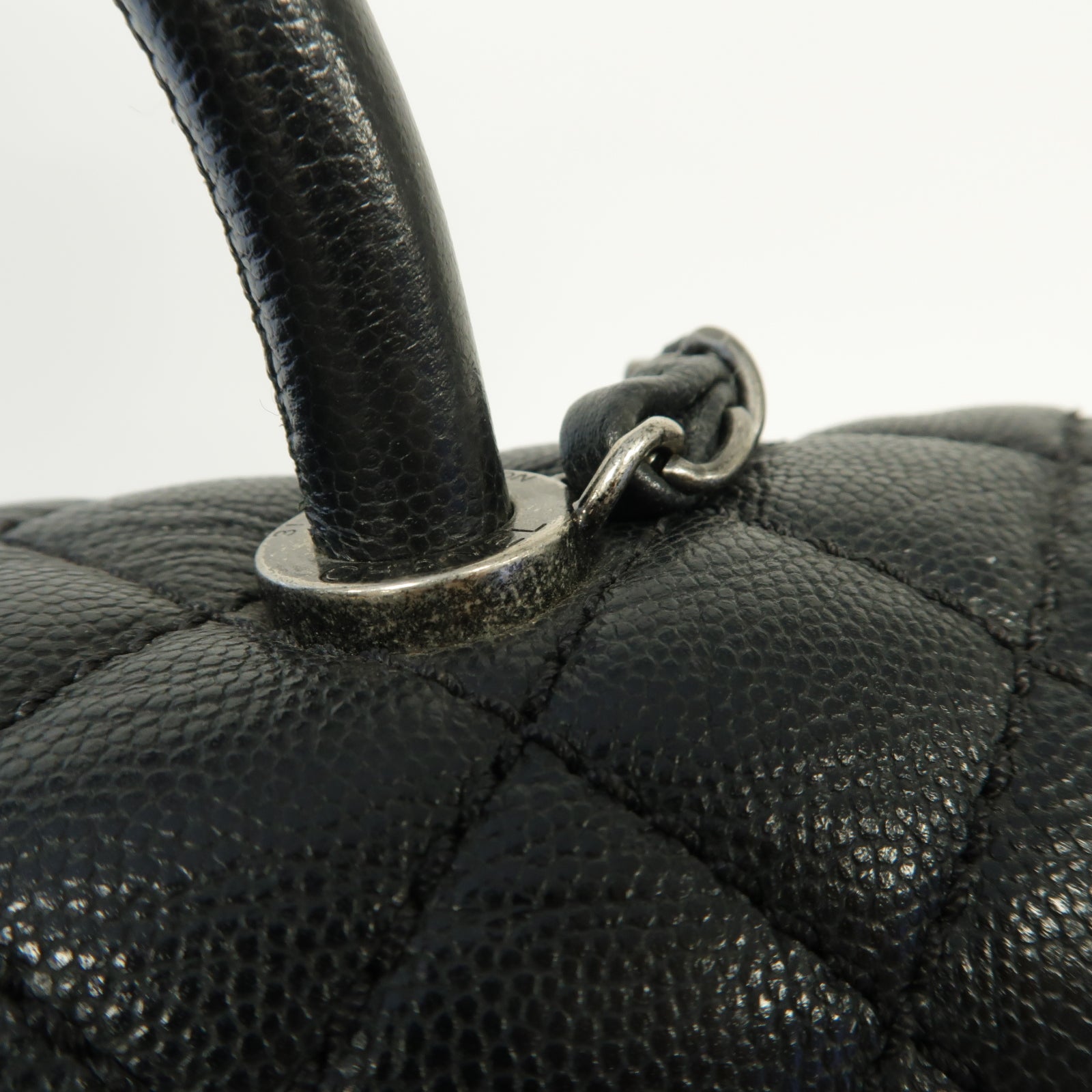 CHANEL 【激減優惠】菱格Caviar皮革Coco Handle銀扣手挽肩背兩用袋黒色