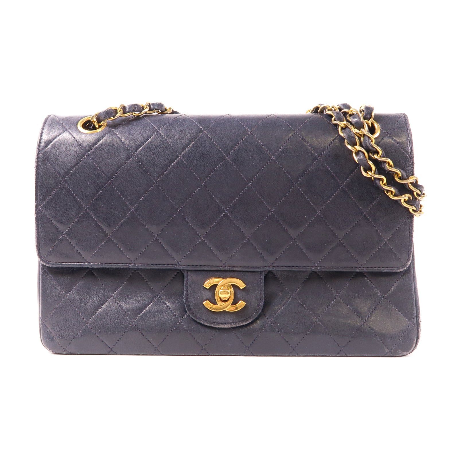 CHANEL 羊皮皮革Vintage Chain Shoulder金扣鏈帶肩背袋