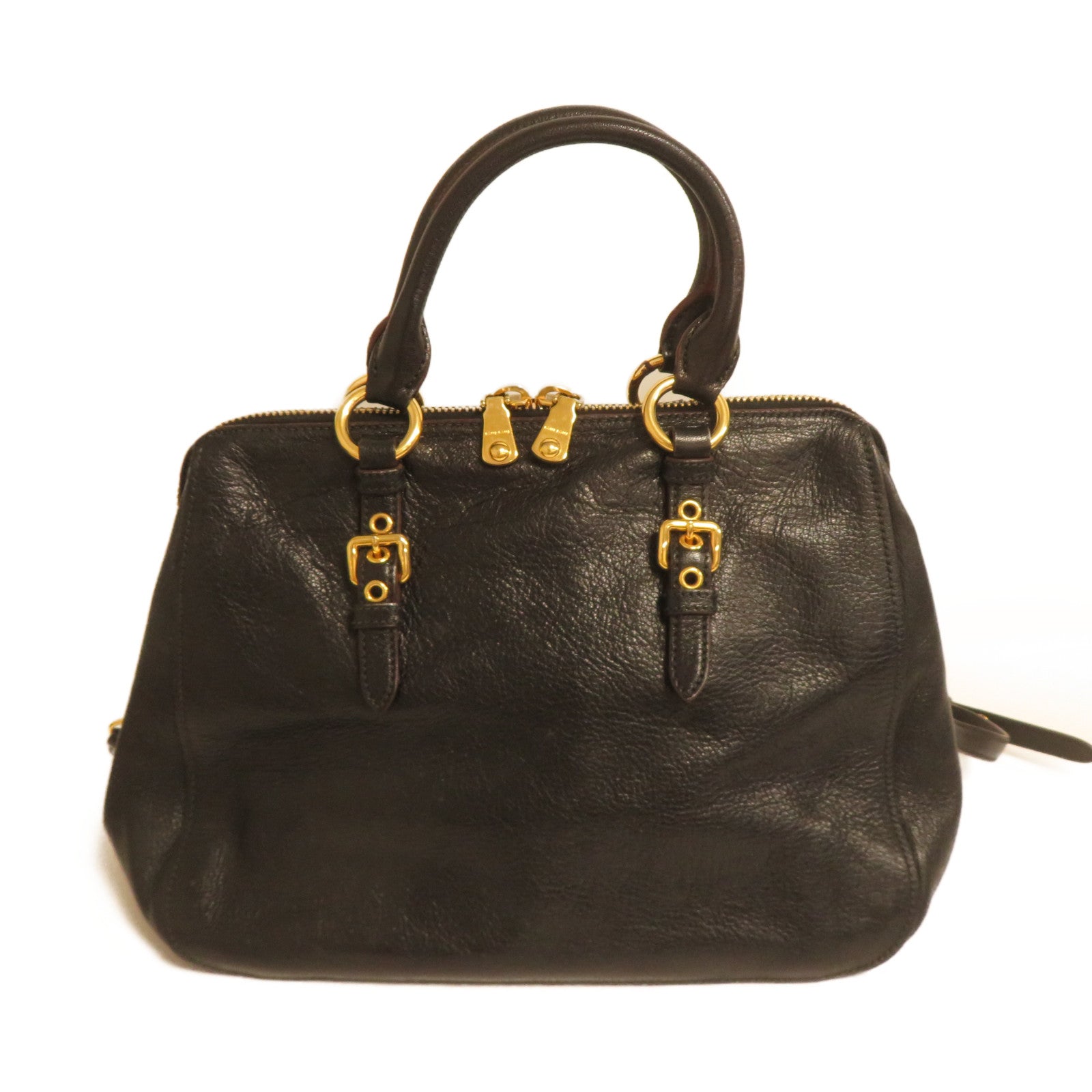 Miu Miu 【激減優惠】牛皮皮革Tote Bag金扣手挽肩背兩用袋黑色