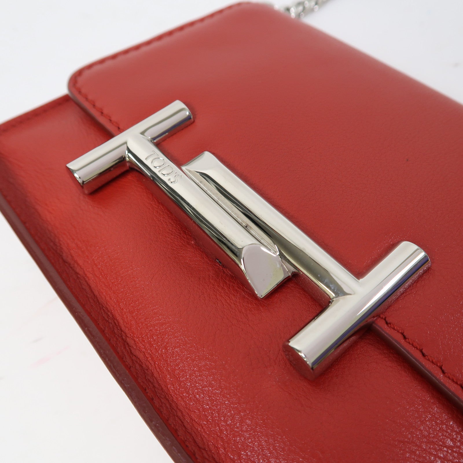 TOD'S 牛皮皮革Chain Bag銀扣鏈帶肩背袋紅色