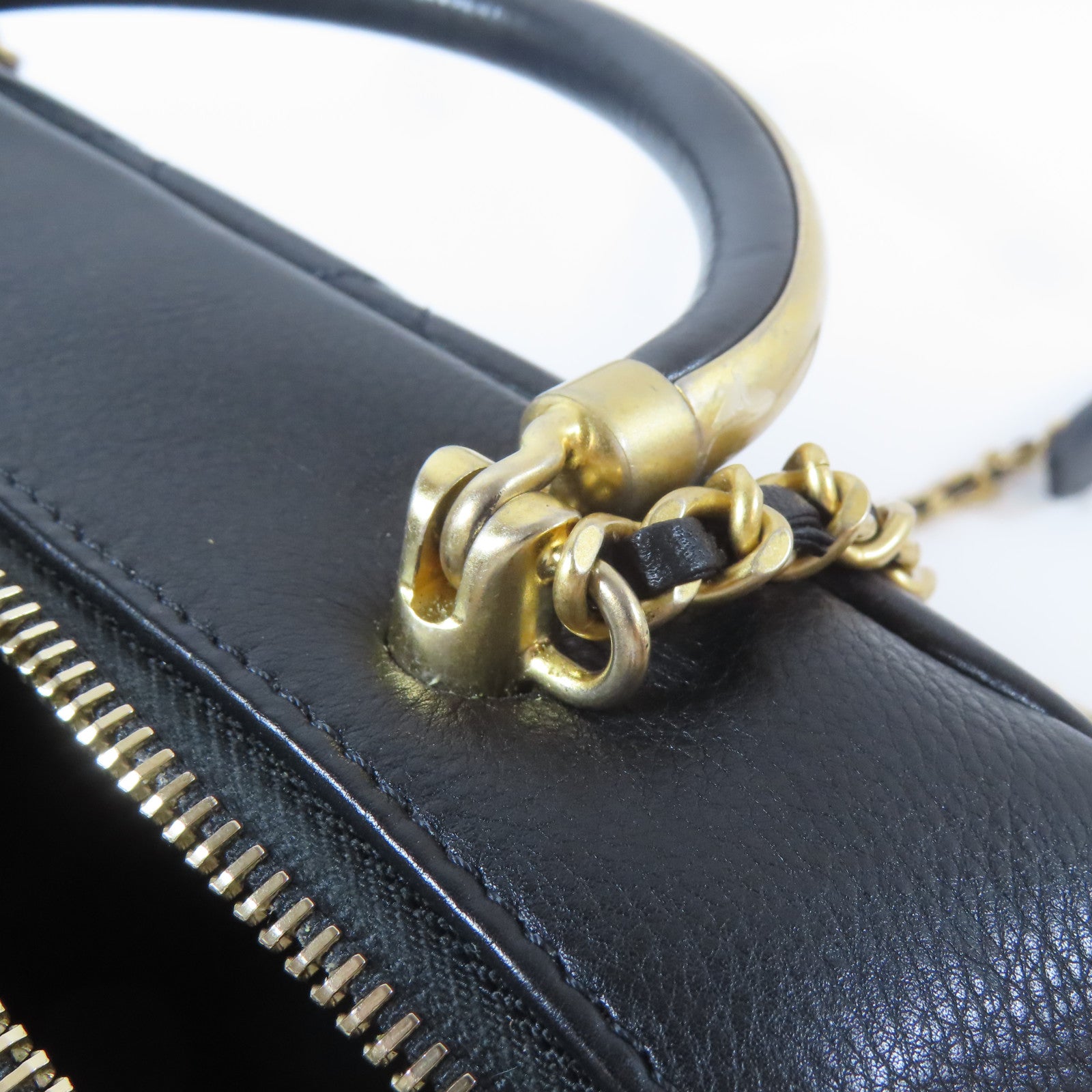 CHANEL 菱格牛皮皮革2way Shoulder Bag金扣鏈帶手挽肩背兩用袋黑色
