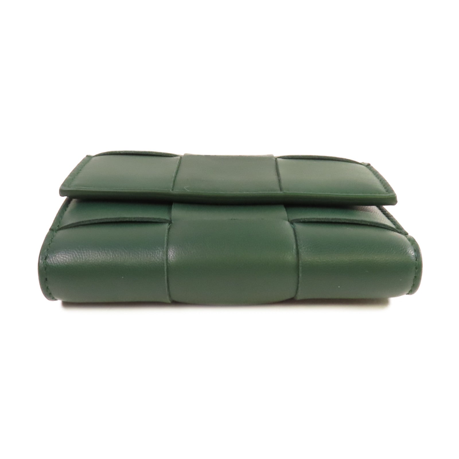 BOTTEGA VENETA 織紋皮革Cassette Tri-Fold Short Wallet金扣錢包綠色