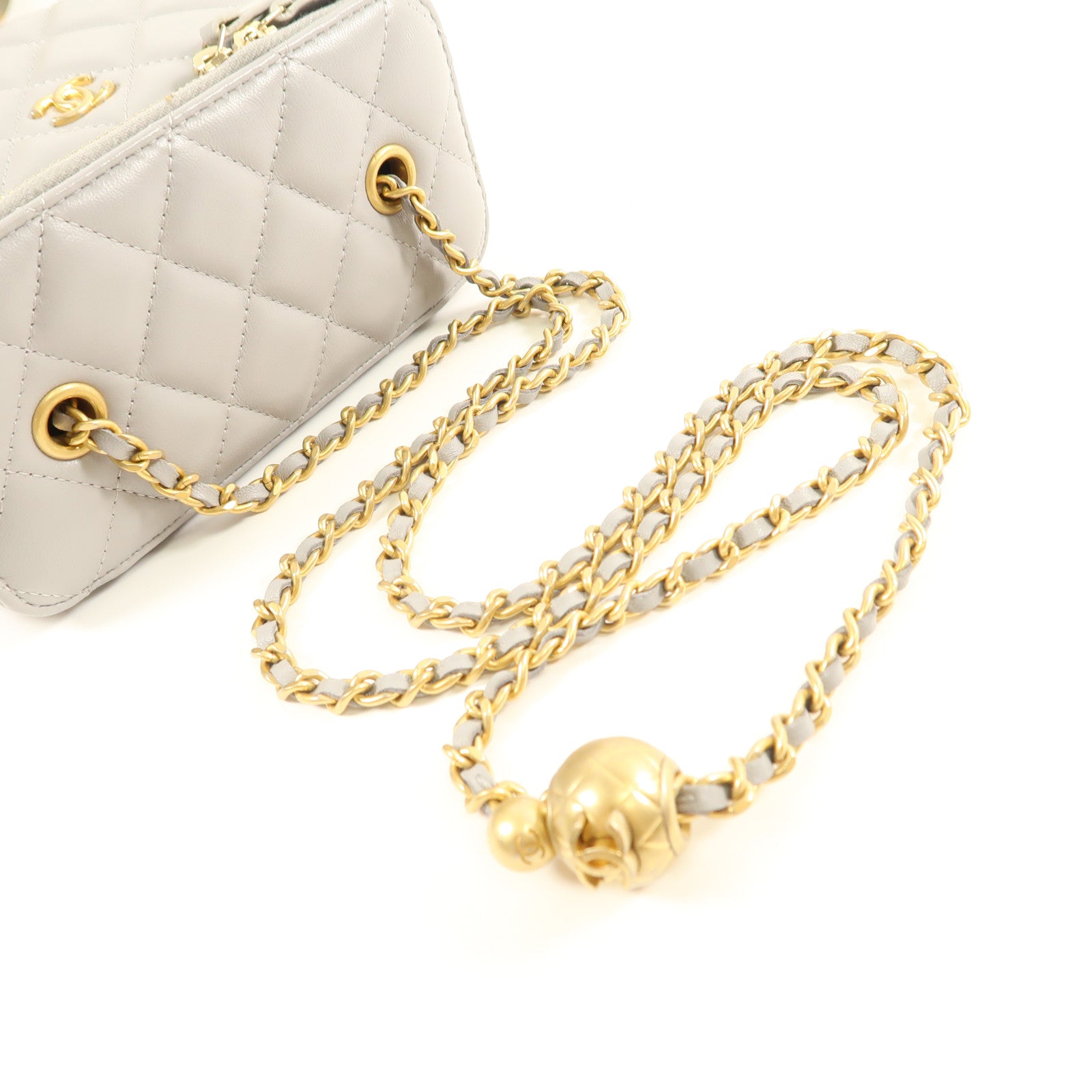 CHANEL CC GHW Vanity Case Chain Shoulder Bag Calfskin Leather Grey