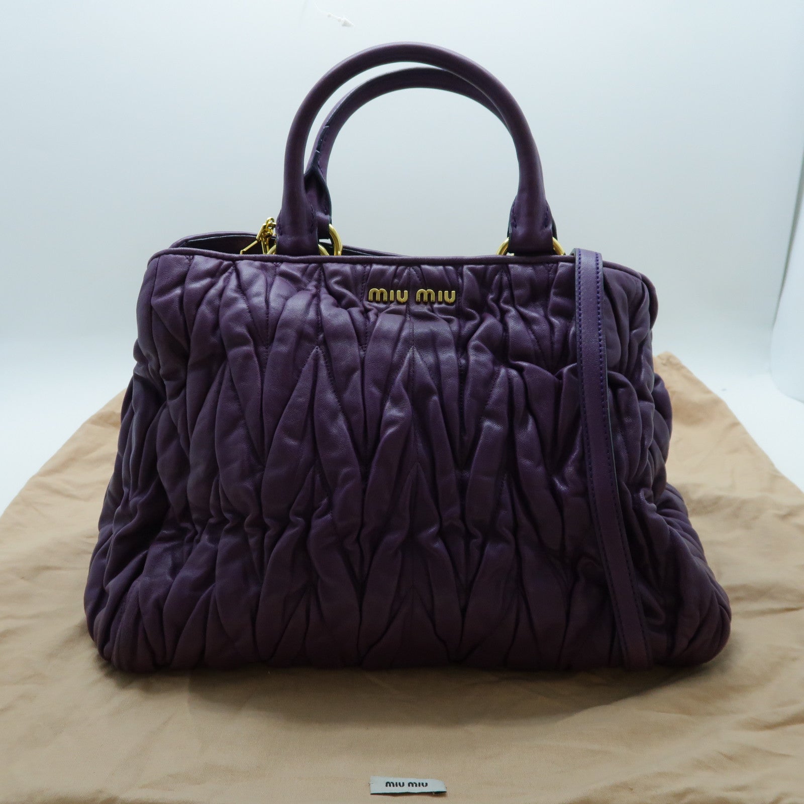 Miu Miu 羊皮皮革2 Way Shoulder金扣手挽肩背兩用袋紫色