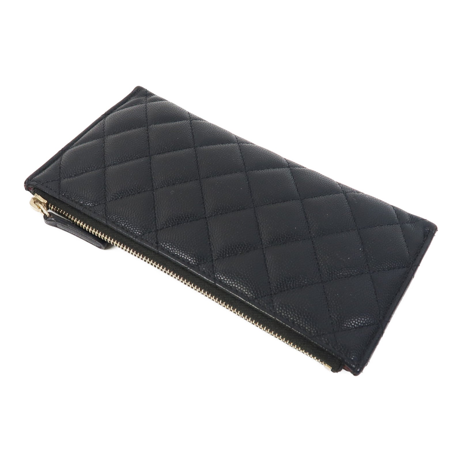 CHANEL Caviar皮革Long Card Holder金扣卡片套黑色