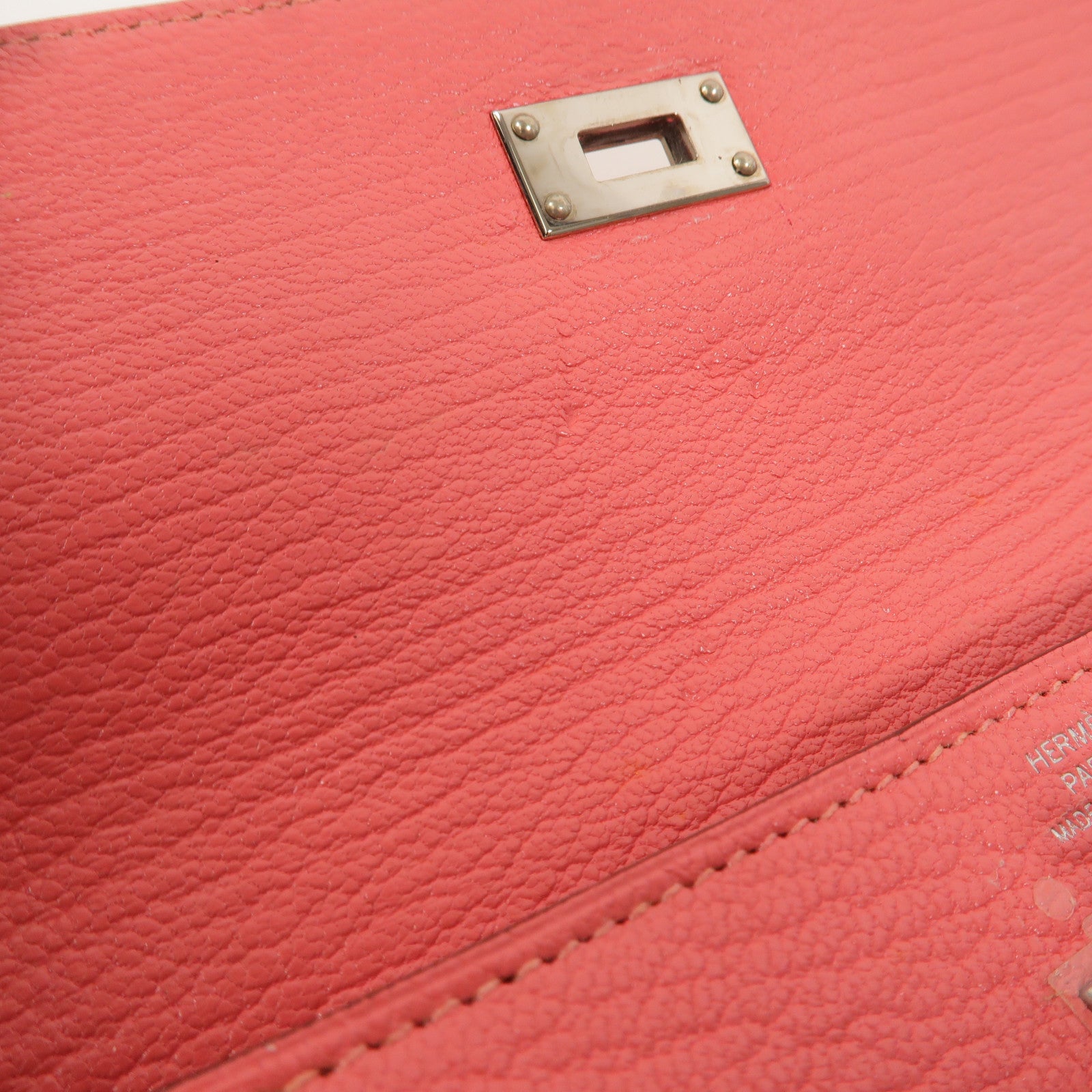 HERMES Chevre皮革Kelly Long Wallet長錢包Rose Lipstick