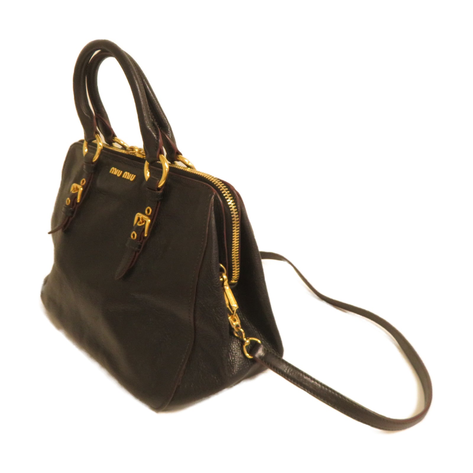 Miu Miu 【激減優惠】牛皮皮革Tote Bag金扣手挽肩背兩用袋黑色