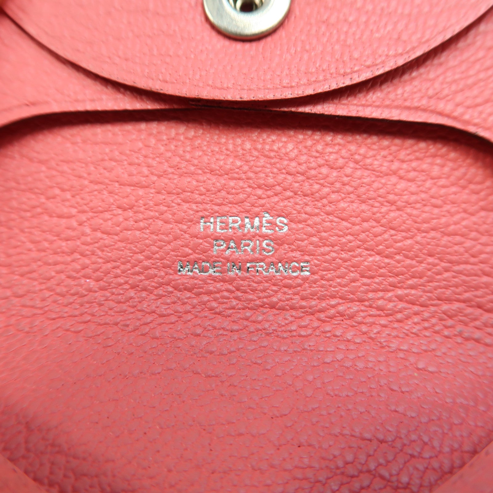 HERMES Chevre皮革Bastia Coins Case銀扣零錢包Rose Ete/粉紅色