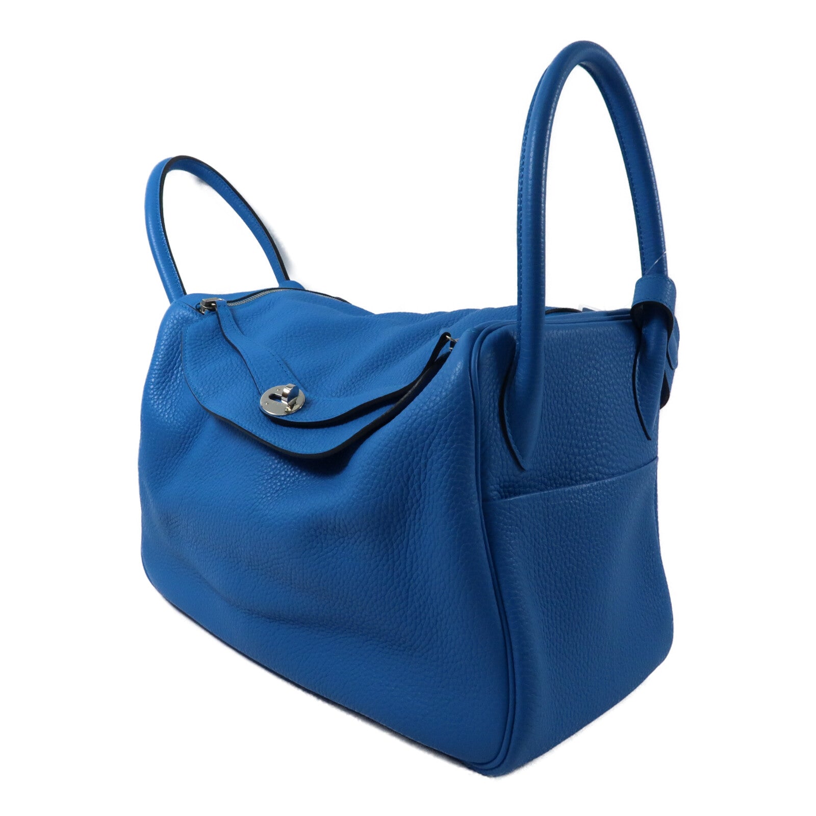 HERMES Clemence皮革Lindy 34銀扣手挽肩背兩用袋Bleu Zanzibar