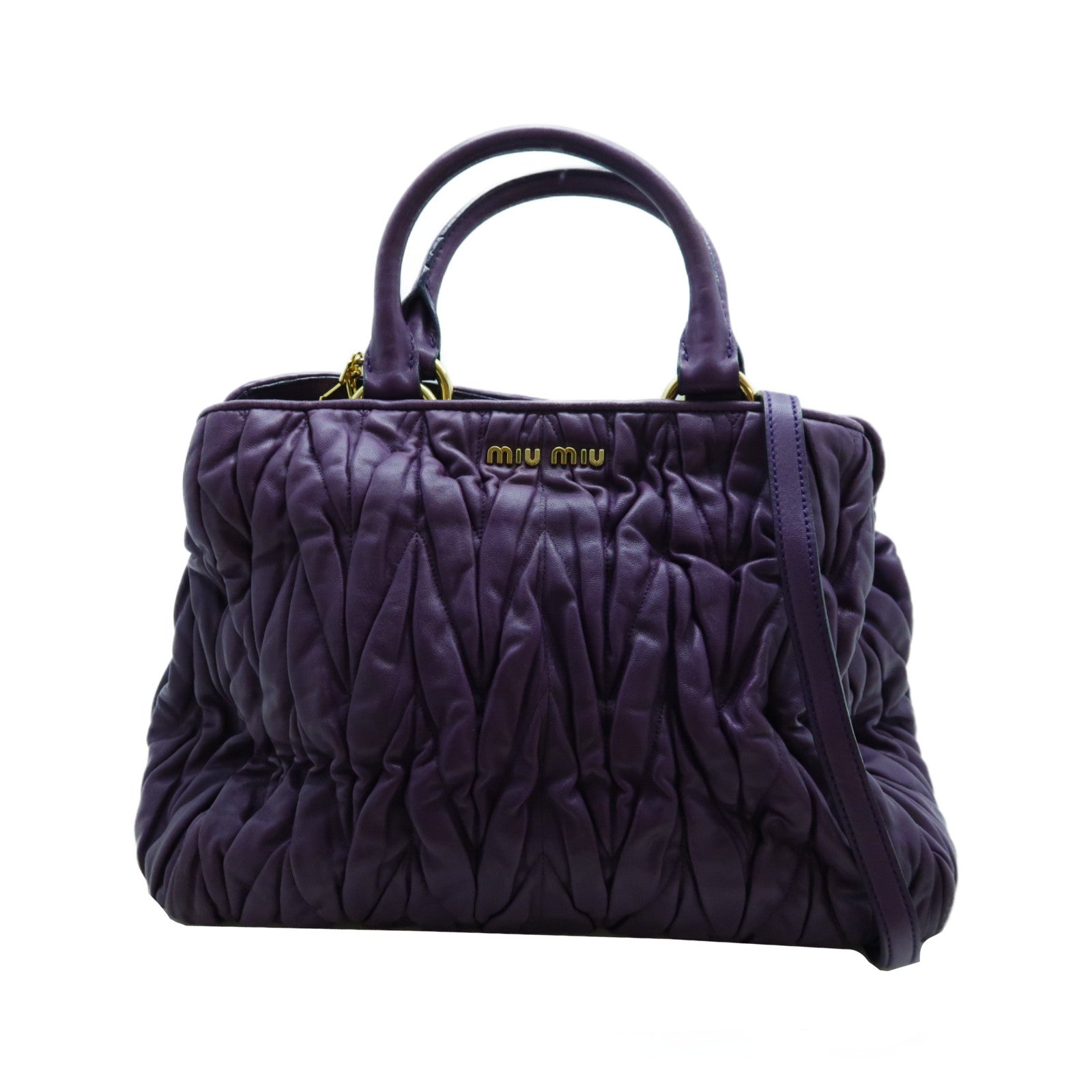 Miu Miu 羊皮皮革2 Way Shoulder金扣手挽肩背兩用袋紫色