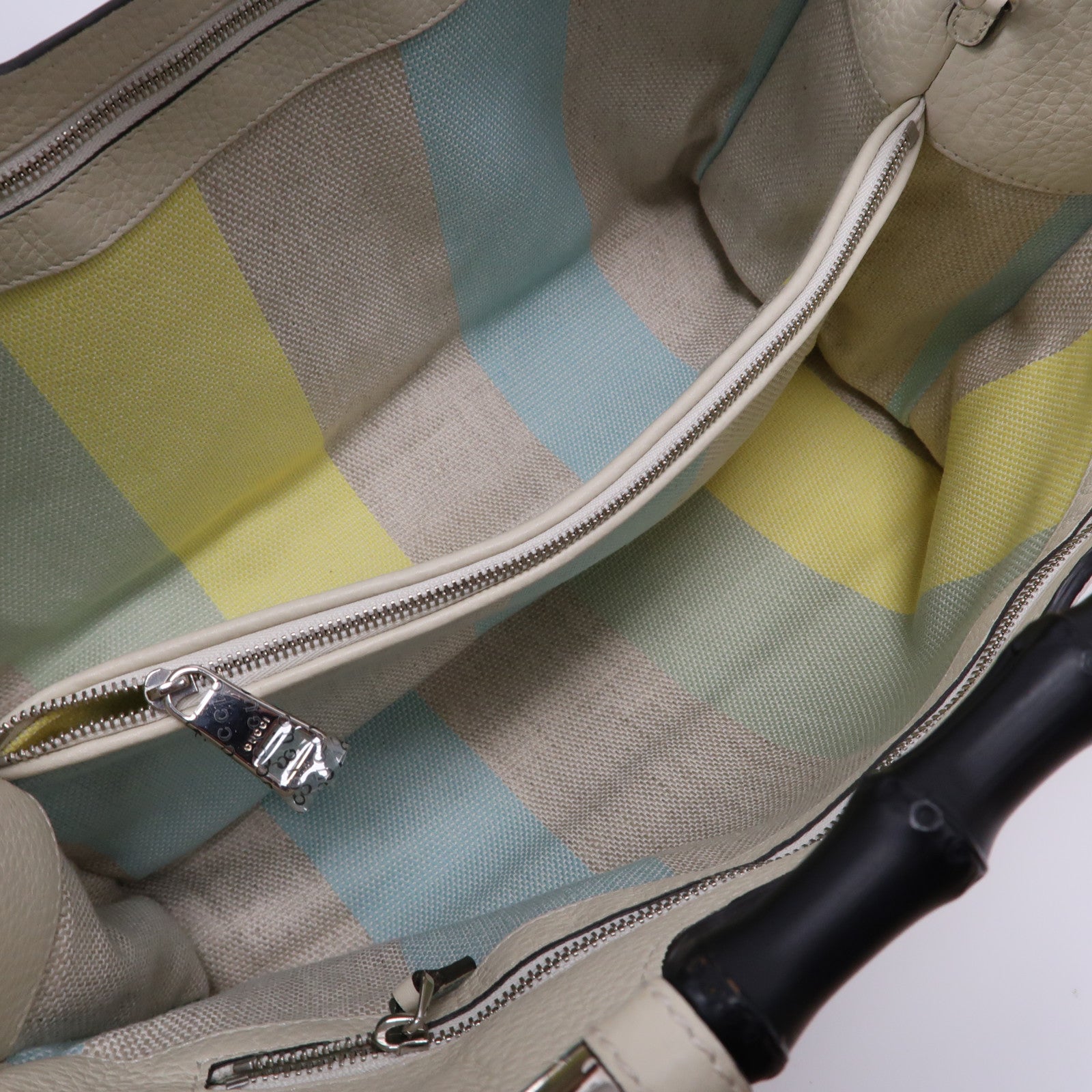 GUCCI 【激減優惠】牛皮皮革Bamboo Daily Shopper Shoulder Bag銀扣手挽肩背兩用袋白色