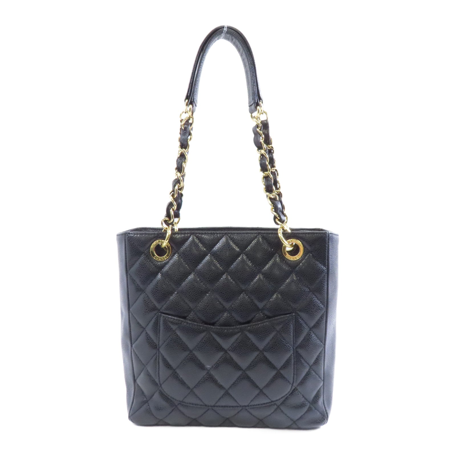CHANEL 菱格牛皮皮革Chain Shoulder金扣鏈帶肩背袋黑色