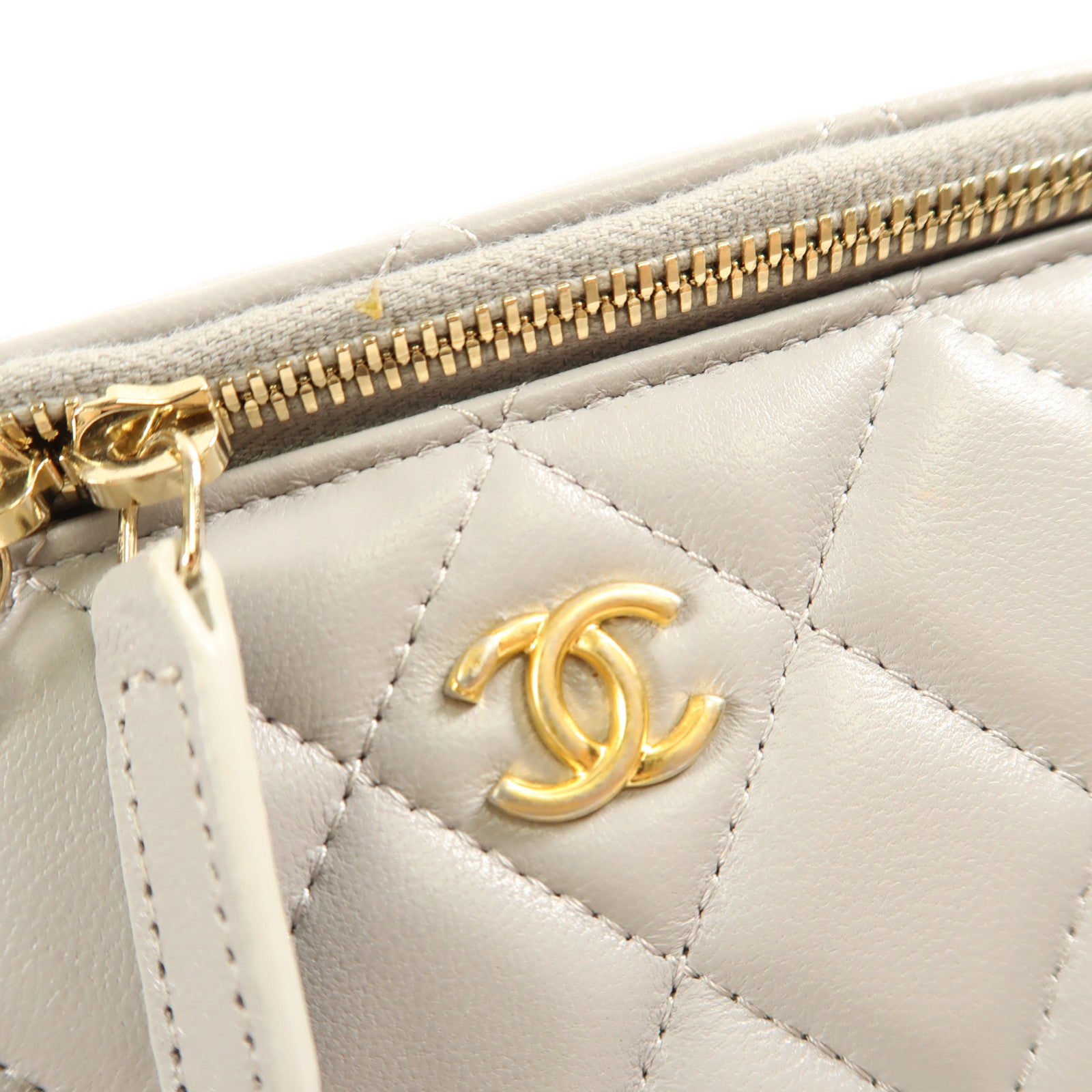 CHANEL CC GHW Vanity Case Chain Shoulder Bag Calfskin Leather Grey