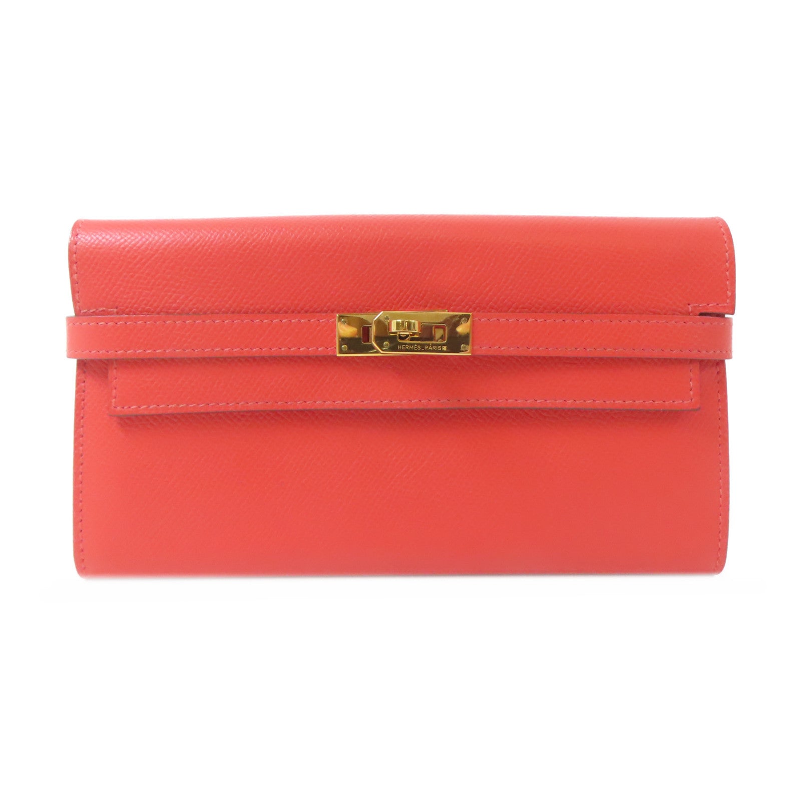 HERMES Epsom皮革Kelly Wallet金扣長錢包Rose Jaipur