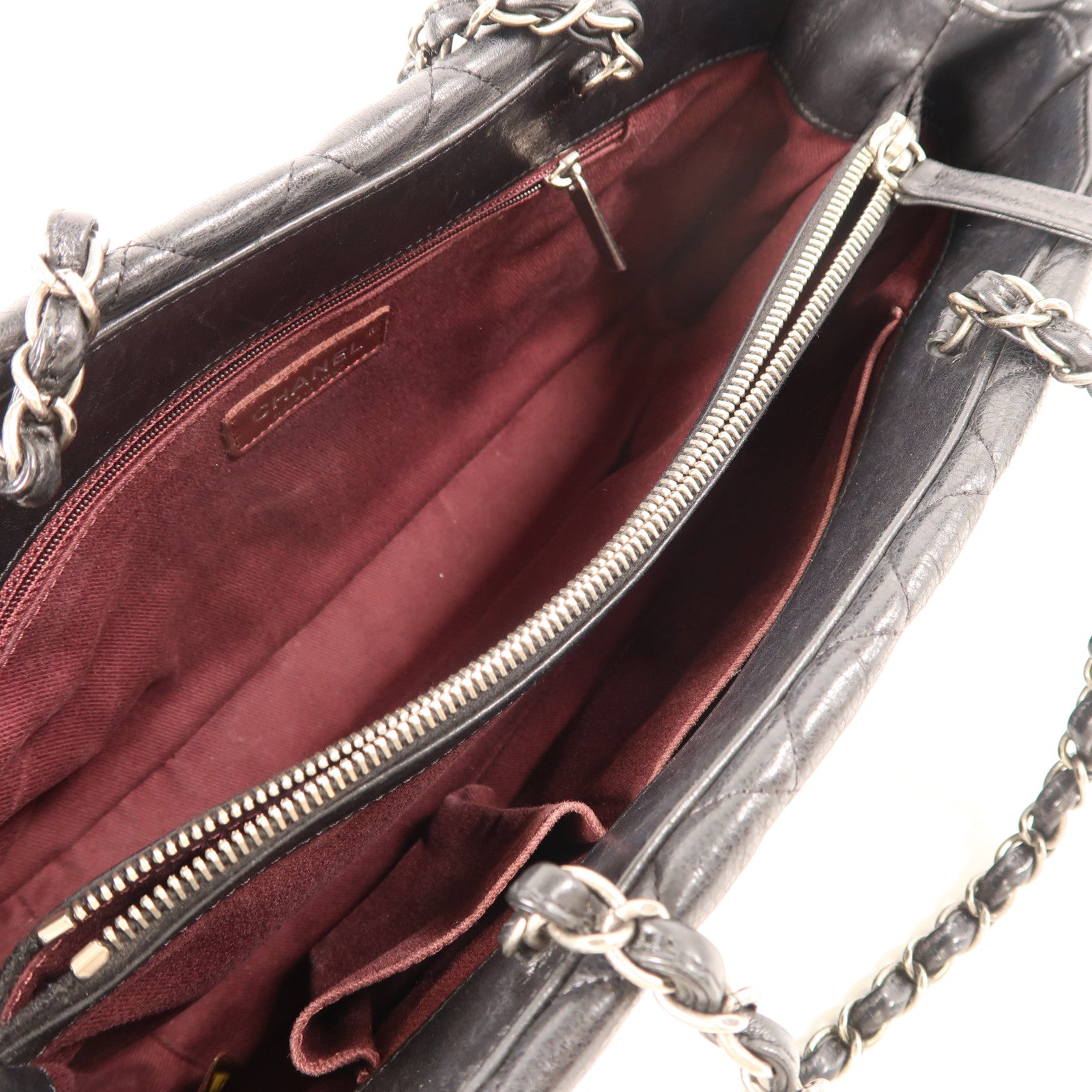 CHANEL 牛皮皮革Shoulder Bag銀扣鏈帶肩背袋