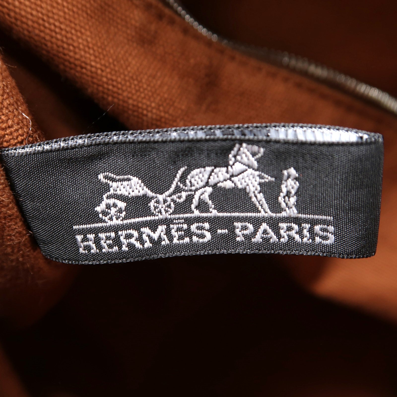 HERMES 帆布Saxo MM Bucket Tote銀扣手挽袋啡色