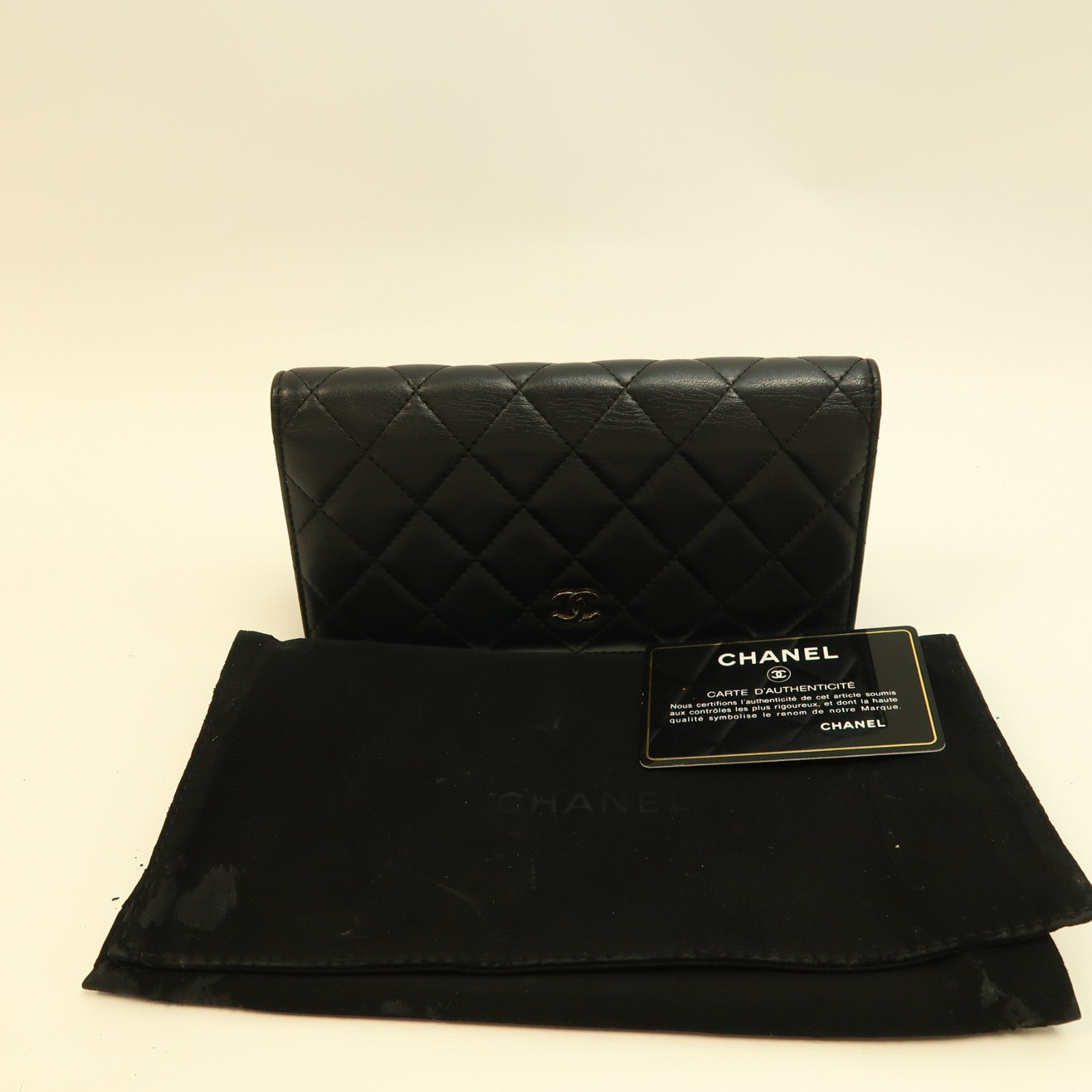 CHANEL 菱格羊皮皮革Long Wallet銀扣長錢包黑色