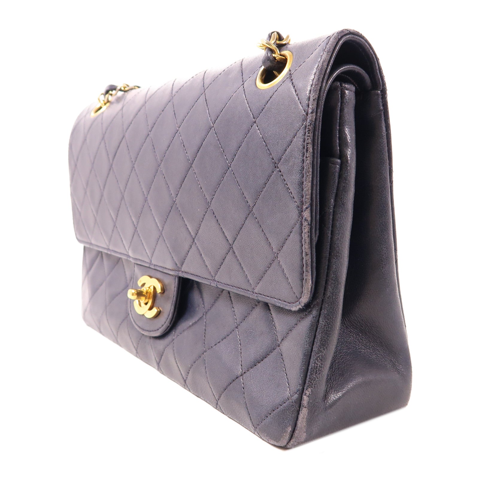 CHANEL 羊皮皮革Vintage Chain Shoulder金扣鏈帶肩背袋