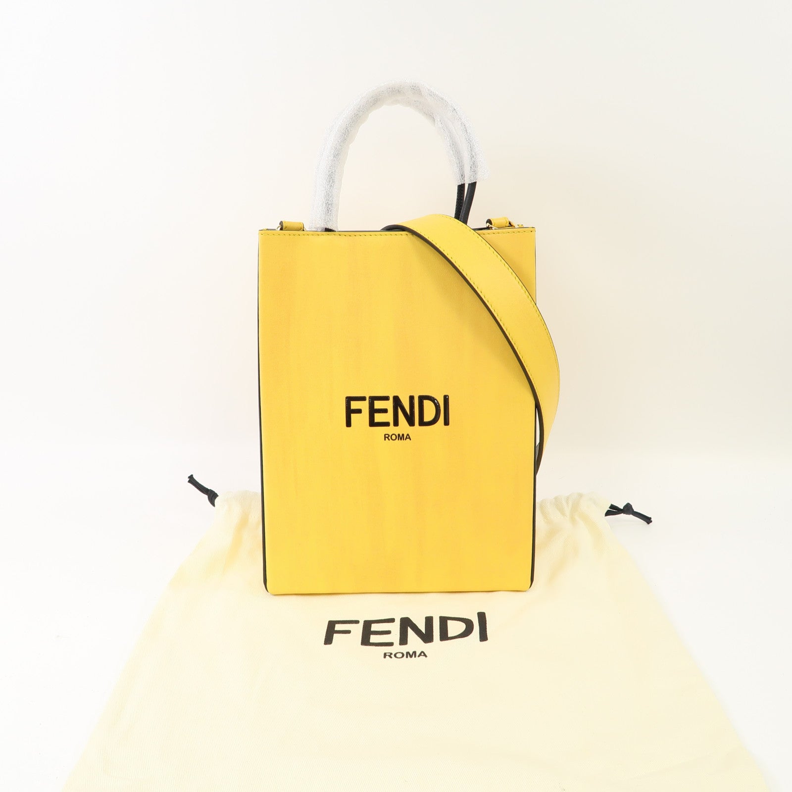 FENDI 皮革2 Way Shoulder金扣手挽肩背兩用袋黃色