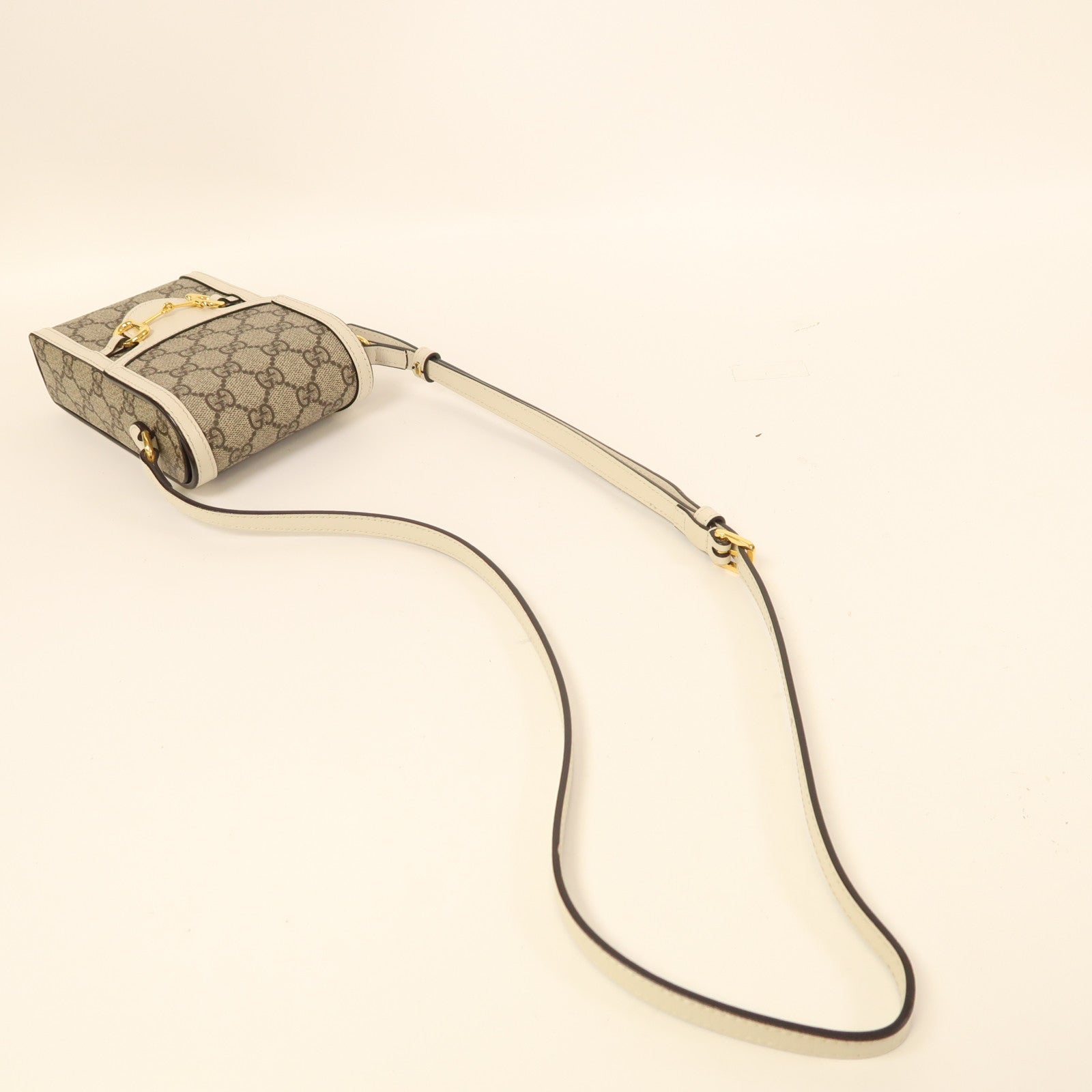 GUCCI 塗層帆布Horsebit 1955 Mini金扣肩背袋白色