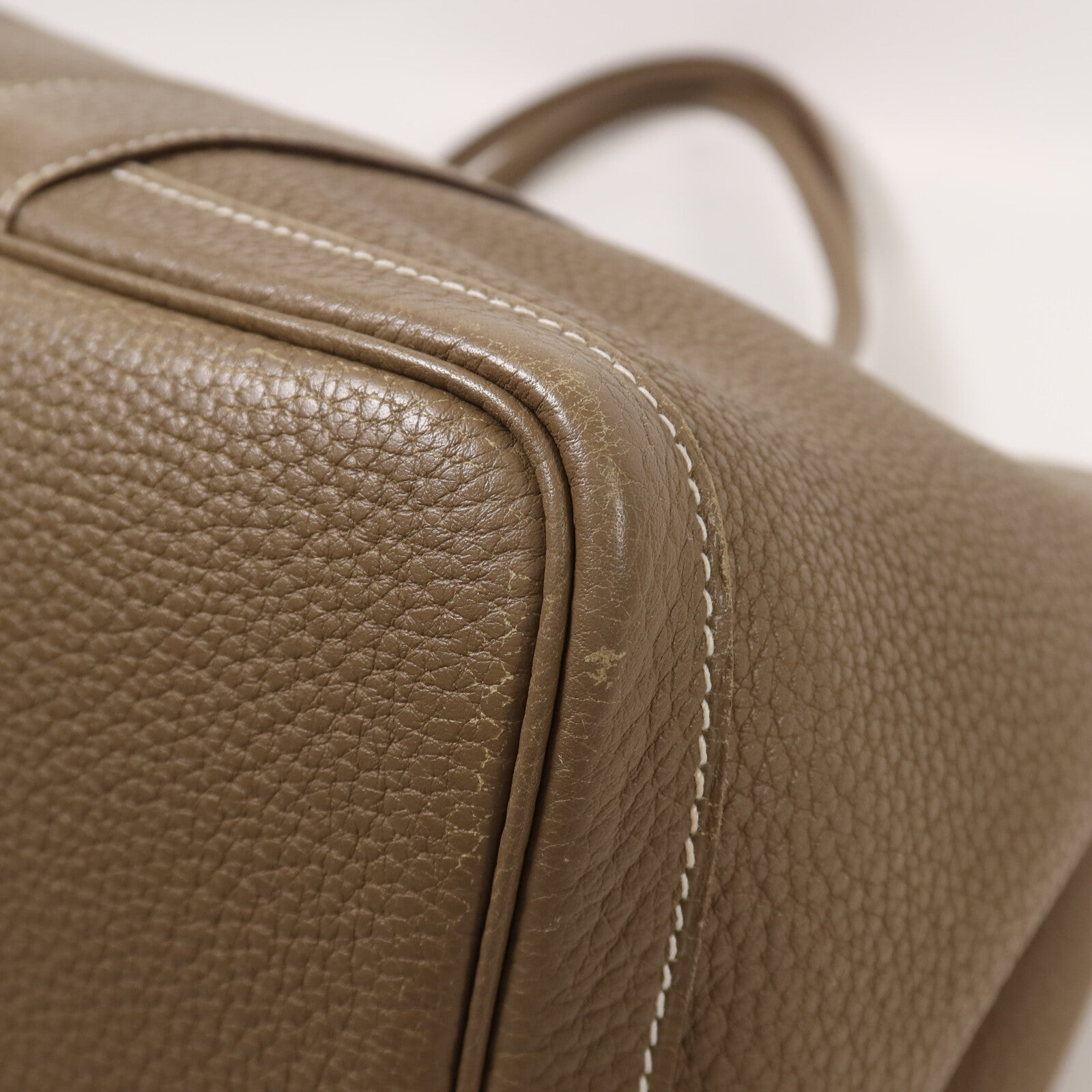 HERMES Clemence皮革Garden Party PM銀扣手挽袋Etoupe