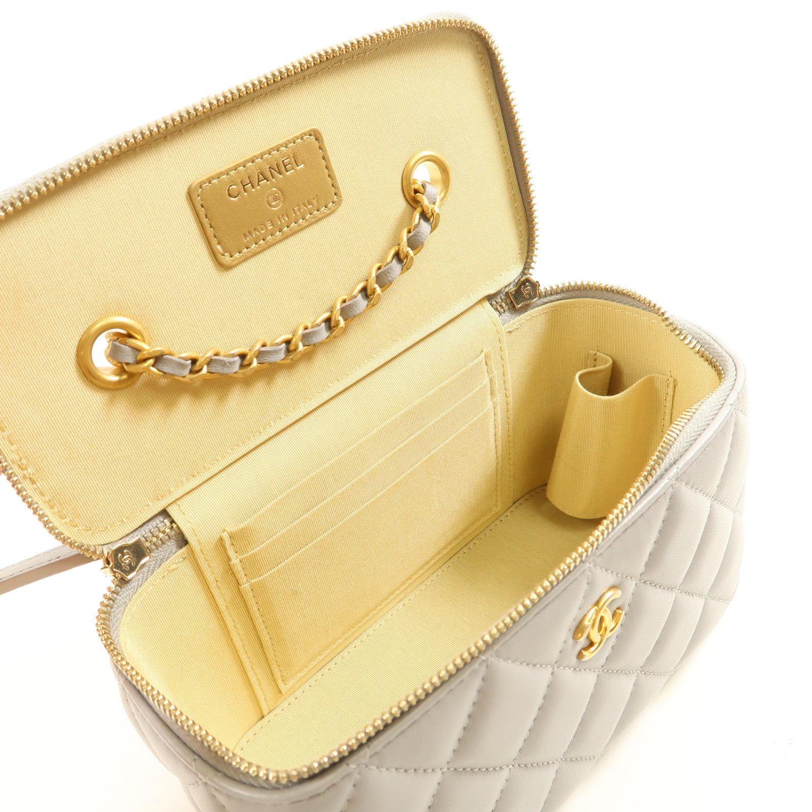 CHANEL CC GHW Vanity Case Chain Shoulder Bag Calfskin Leather Grey