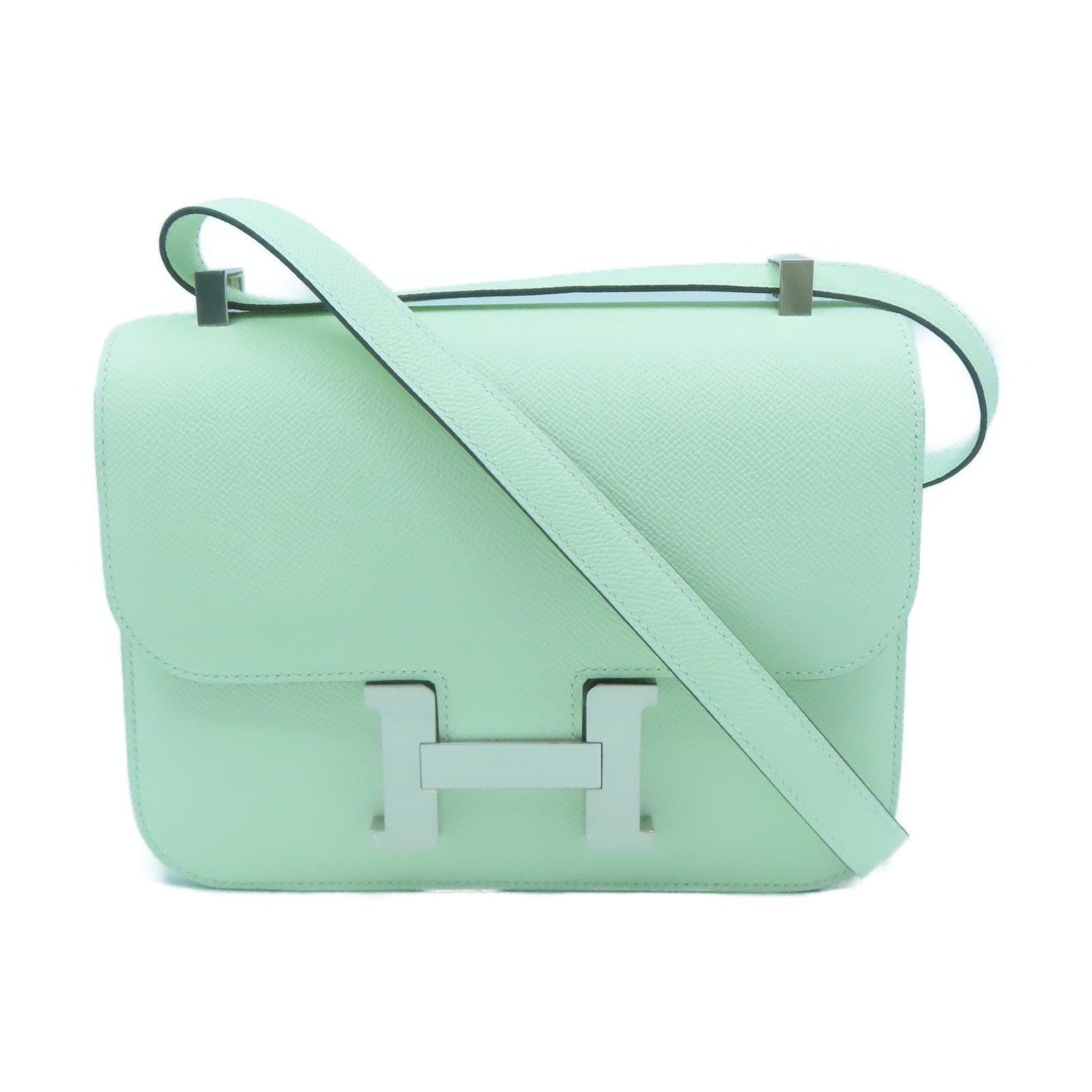 HERMES **【激減優惠】Epsom皮革Constance 24銀扣肩背袋淺綠色