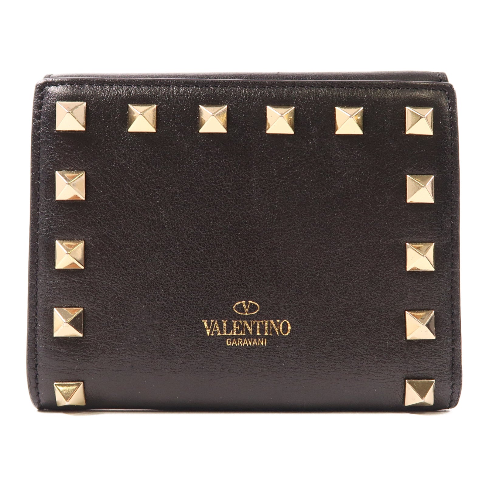 Valentino 牛皮皮革Garavani Rockstud Wallet金扣錢包黑色