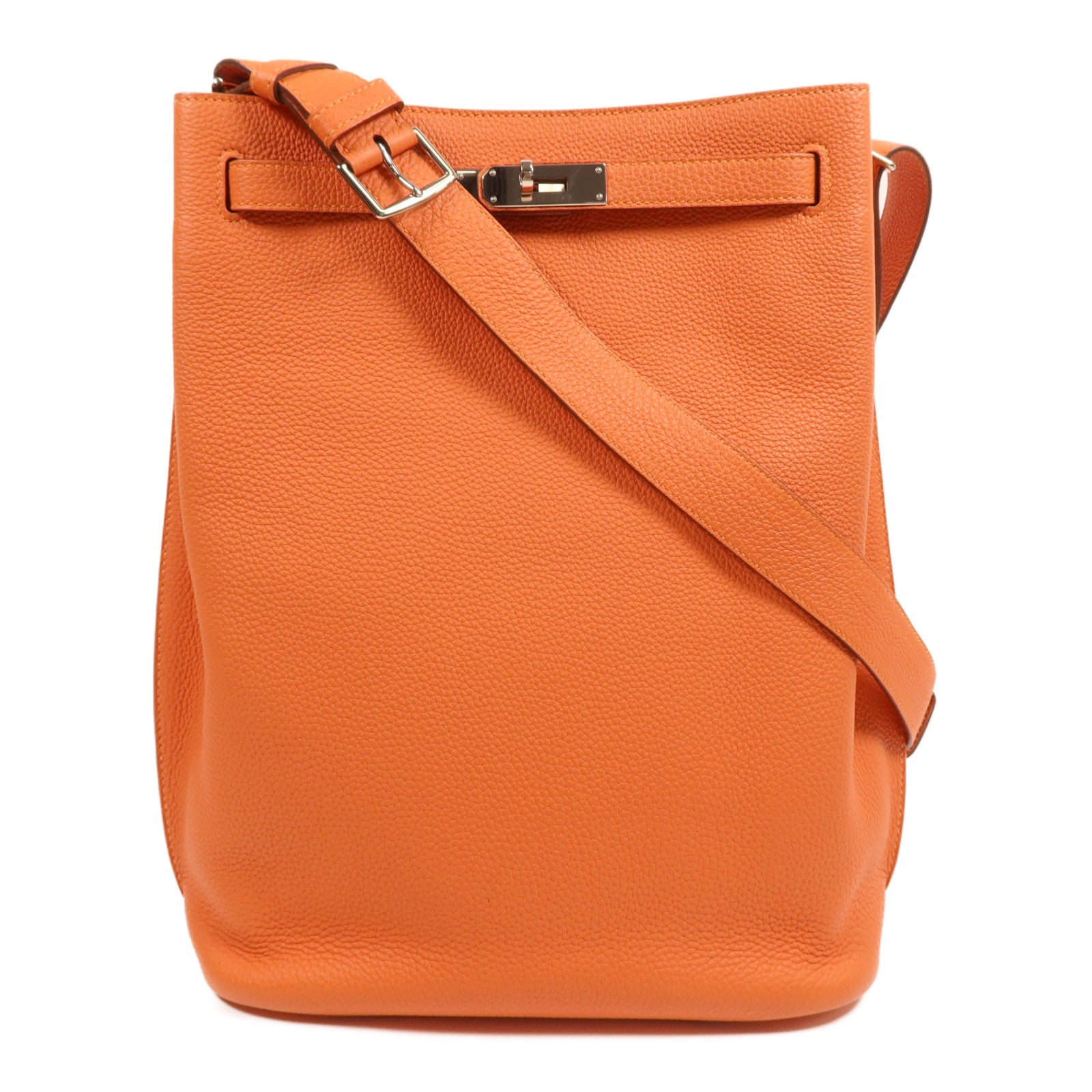 HERMES Togo皮革So Kelly 26銀扣肩背袋Feu
