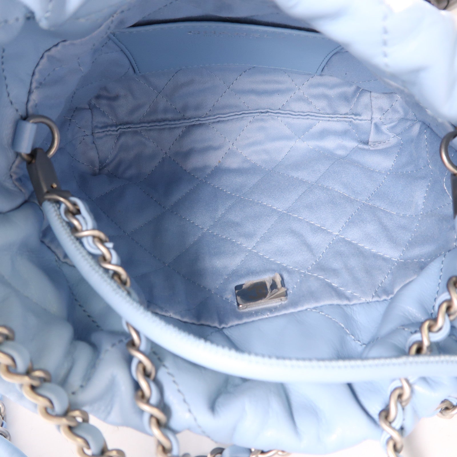 CHANEL 羊皮皮革Mini 19銀扣Shoulder Bag粉藍色