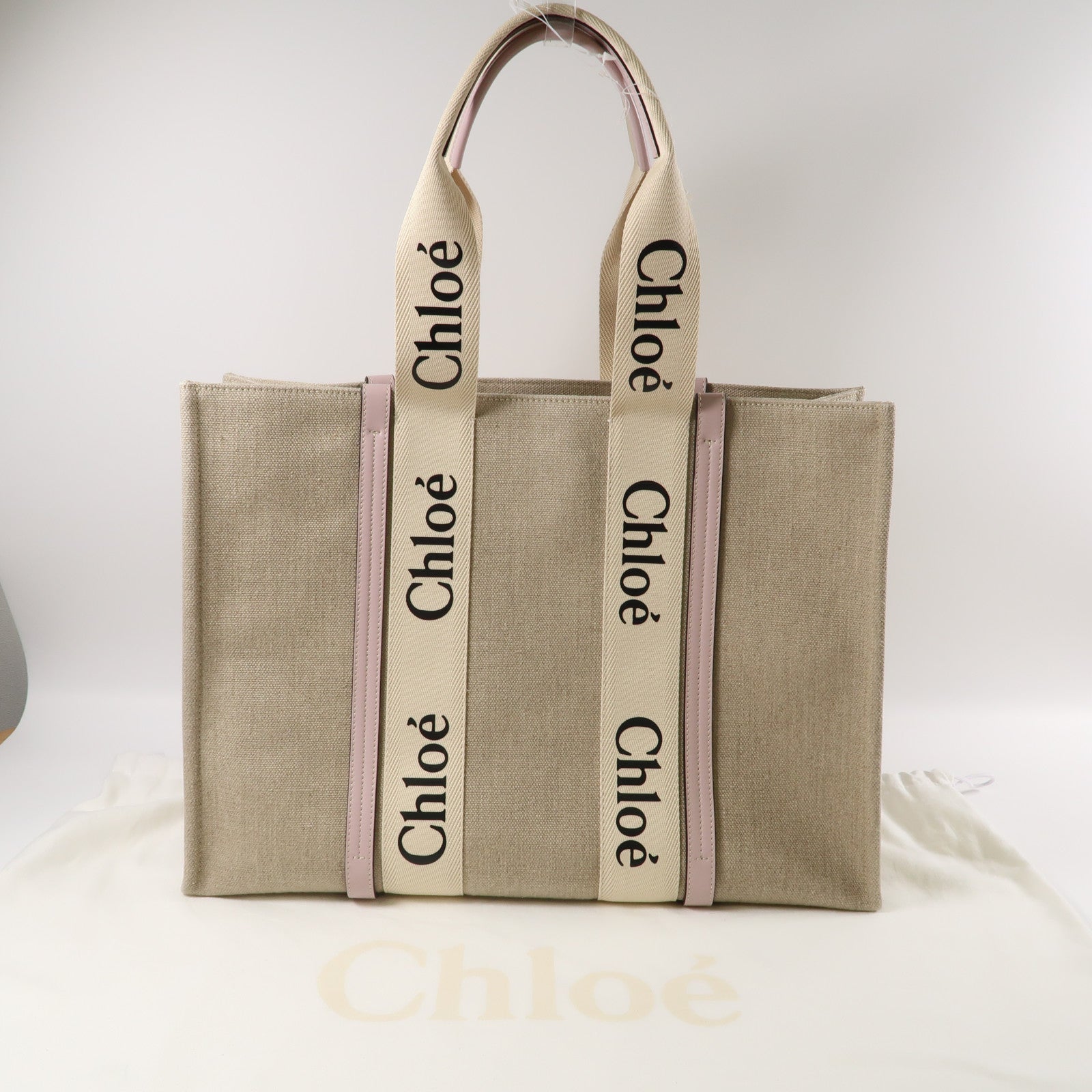 Chloe 【激減優惠】帆布Large Woody Tote Bag手挽袋粉紅色