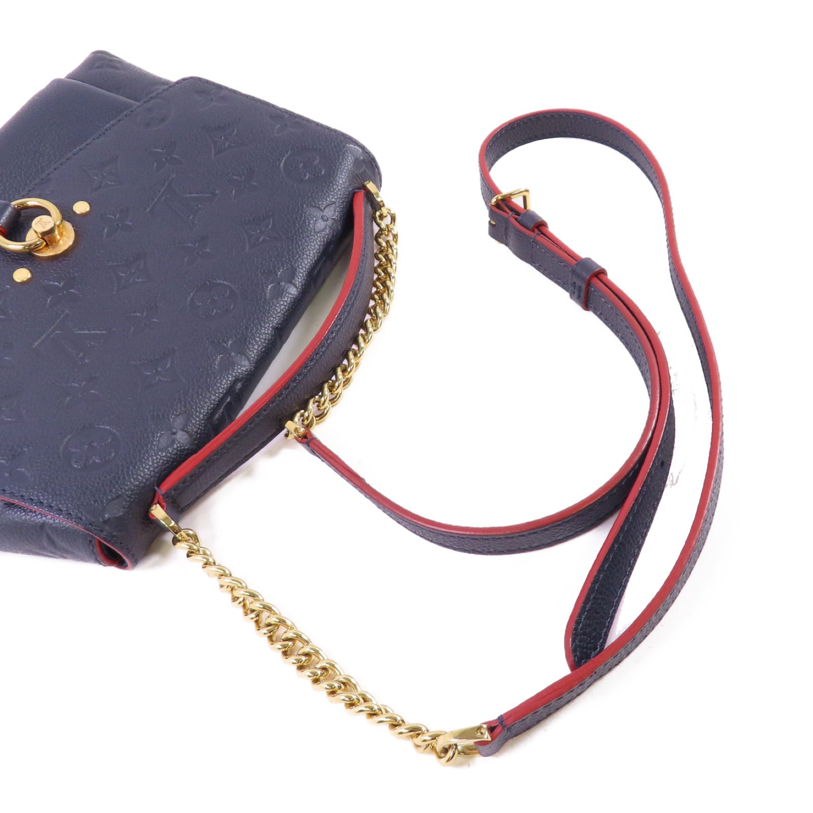 LOUIS VUITTON Monogram-Empreinte Blanche BB 2Way Shoulder Bag金扣手挽肩背兩用袋寶藍色/紅色